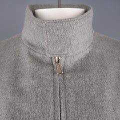 LORO PIANA L Light Heather Gray Cashmere High Collar Storm System Bomber Jacket