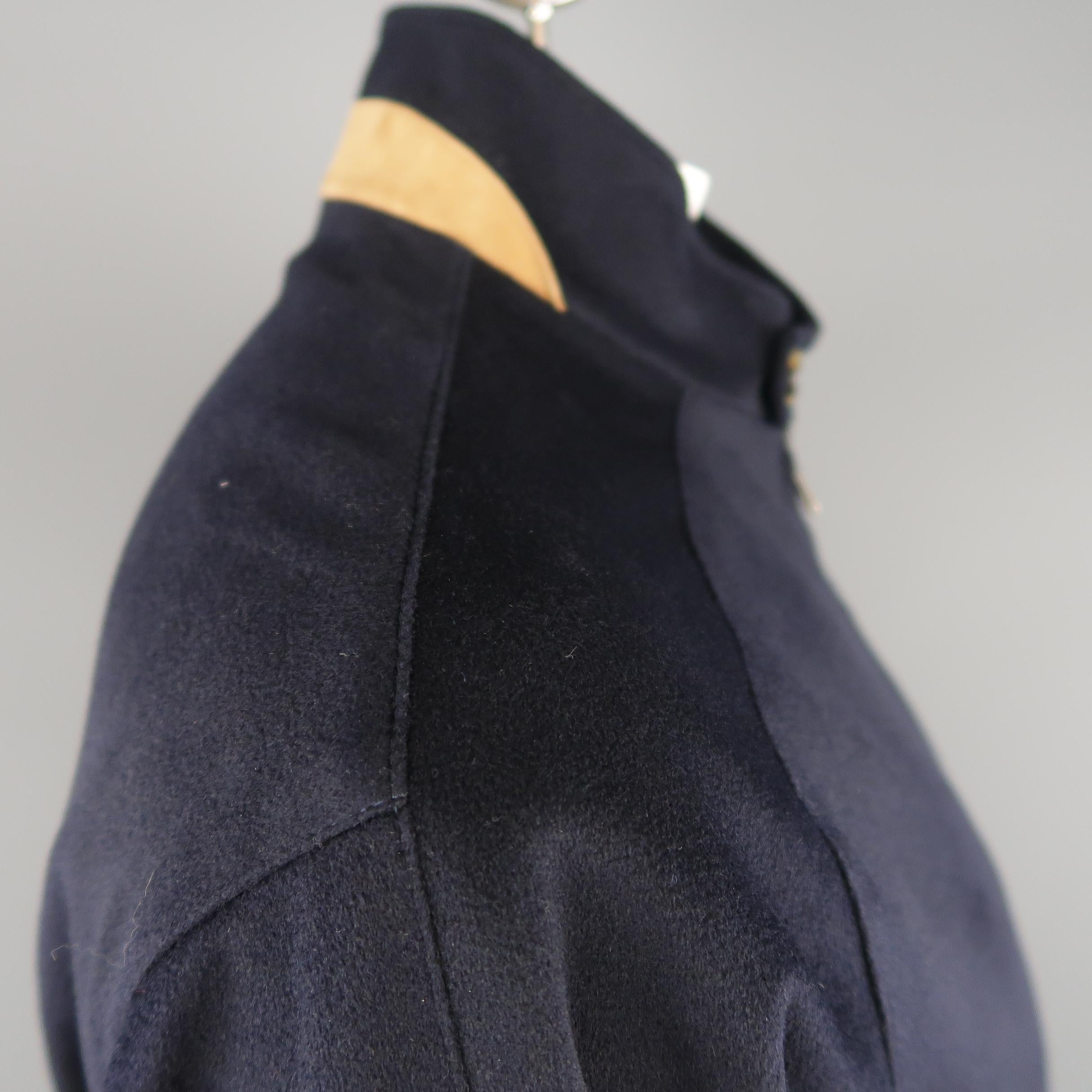 LORO PIANA XL Navy Cashmere High Button Collar Storm System Bomber Jacket In New Condition In San Francisco, CA