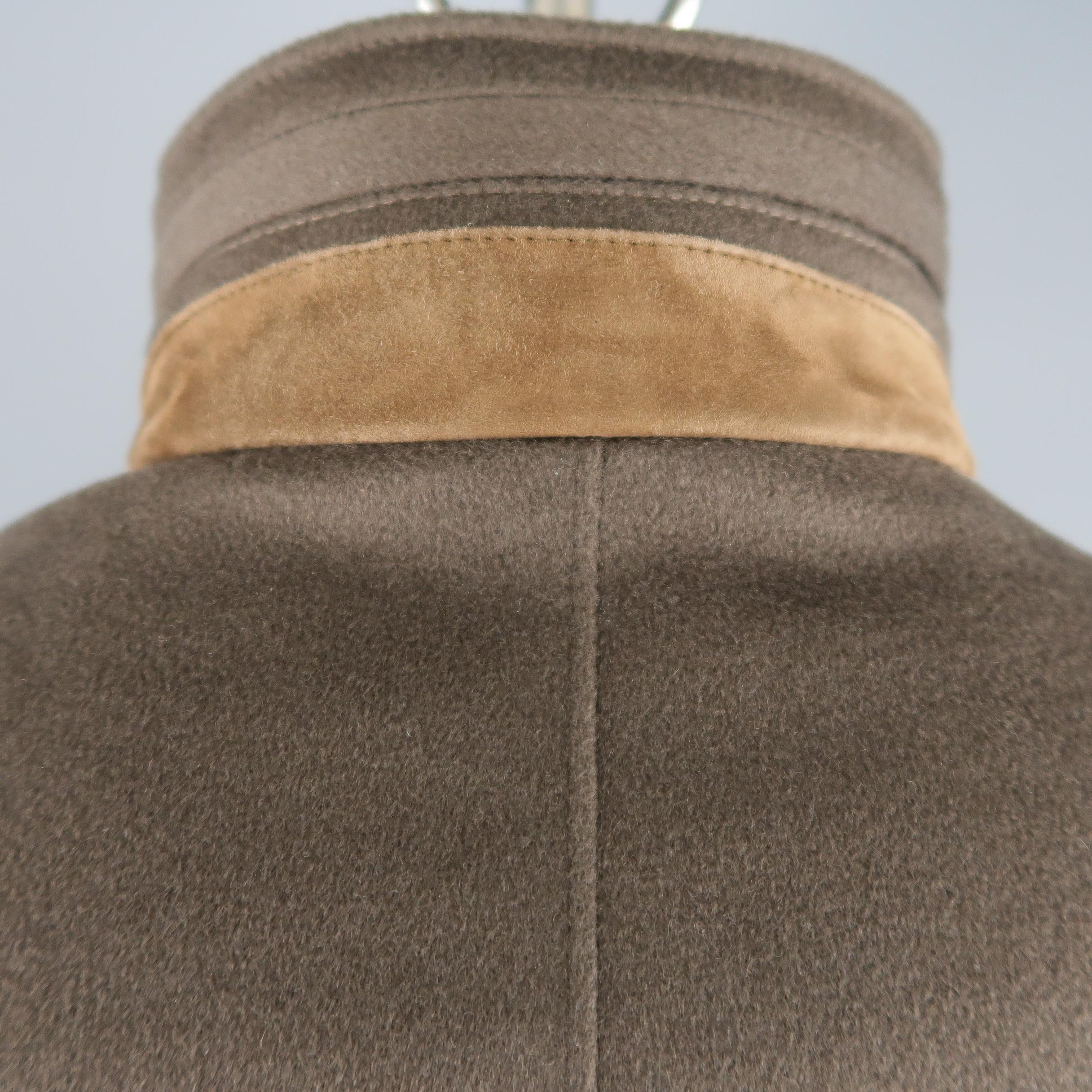 Men's LORO PIANA L Brown Cashmere High Zip Hood Collar Storm System Coat 5