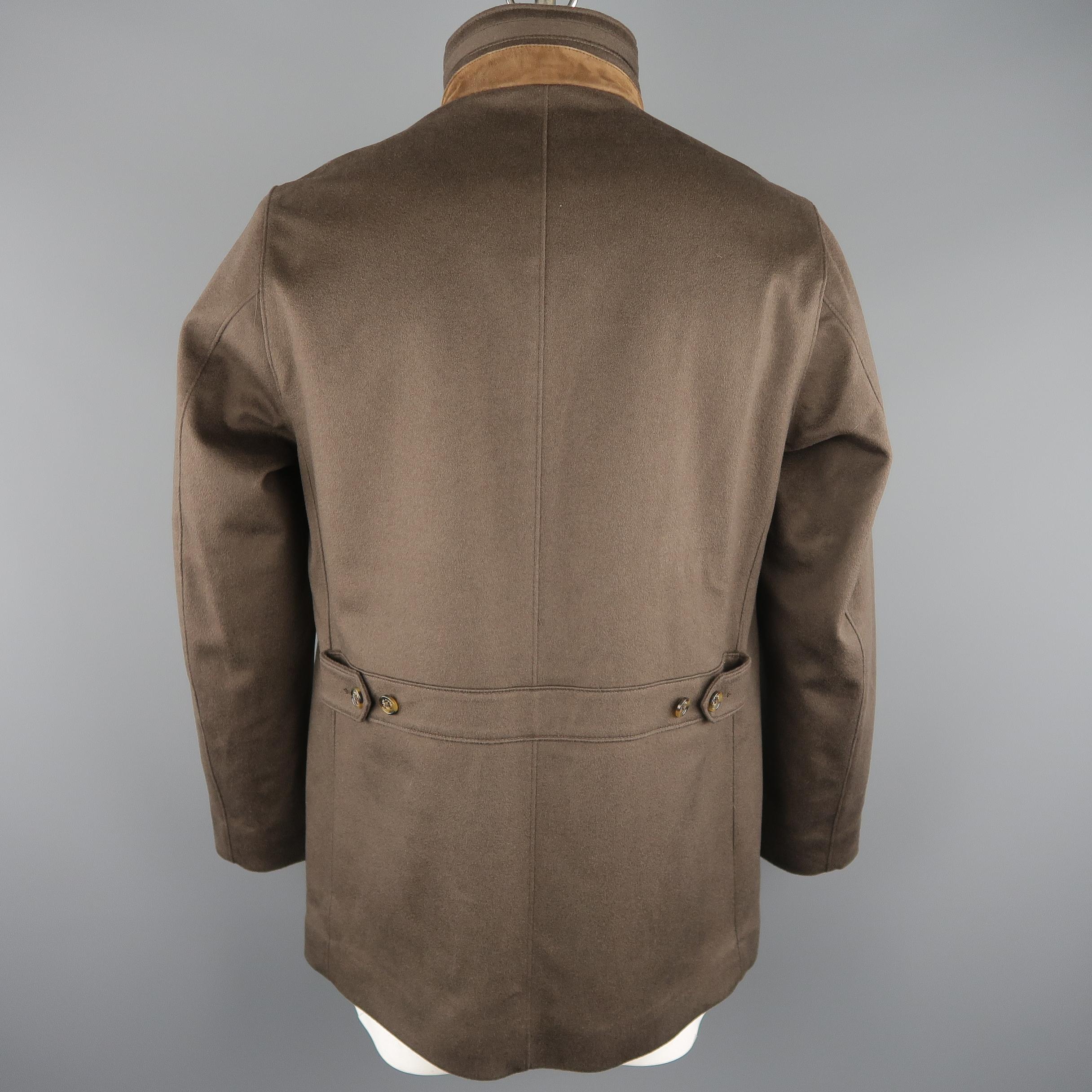 Men's LORO PIANA L Brown Cashmere High Zip Hood Collar Storm System Coat 4