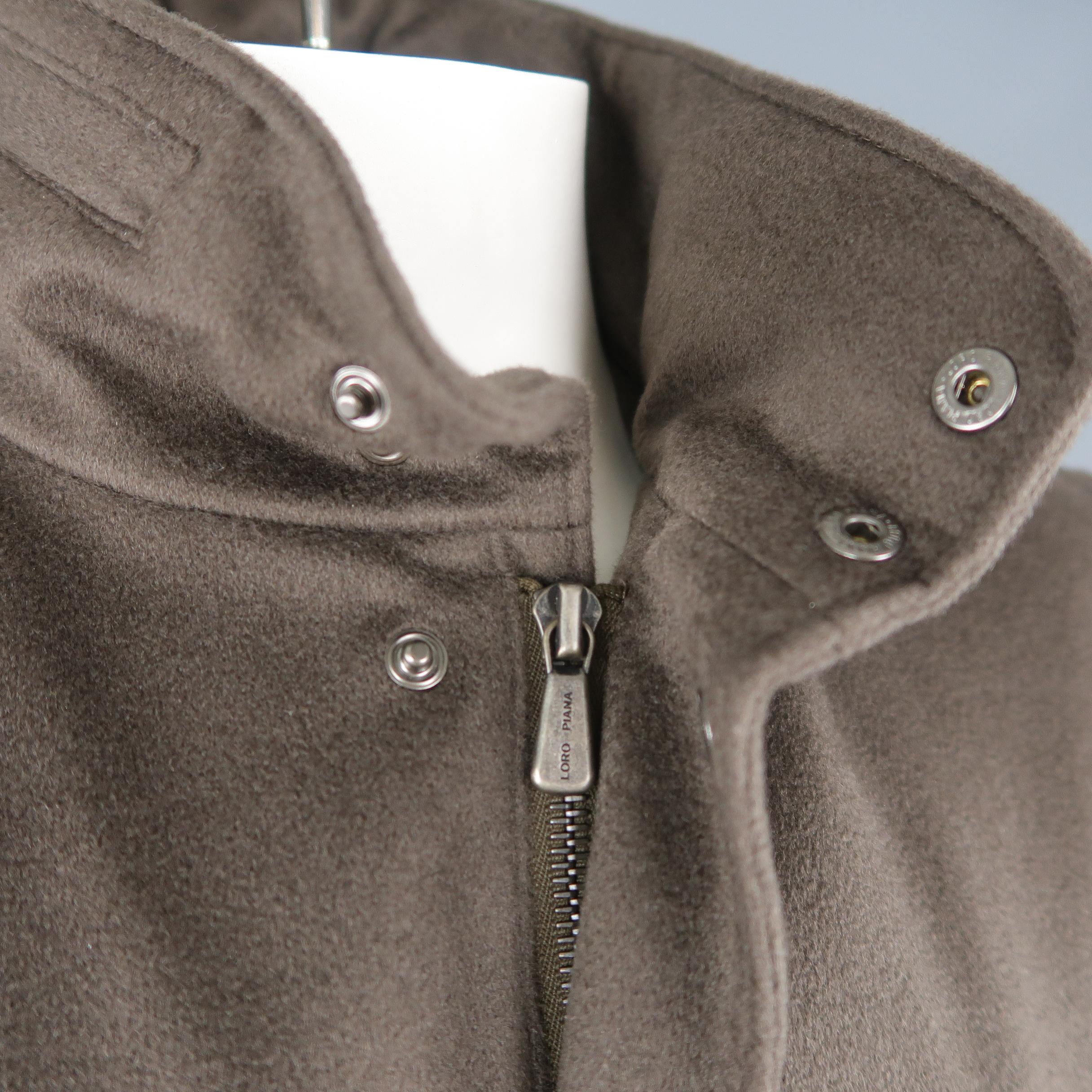 Men's LORO PIANA L Brown Cashmere High Zip Hood Collar Storm System Coat 2
