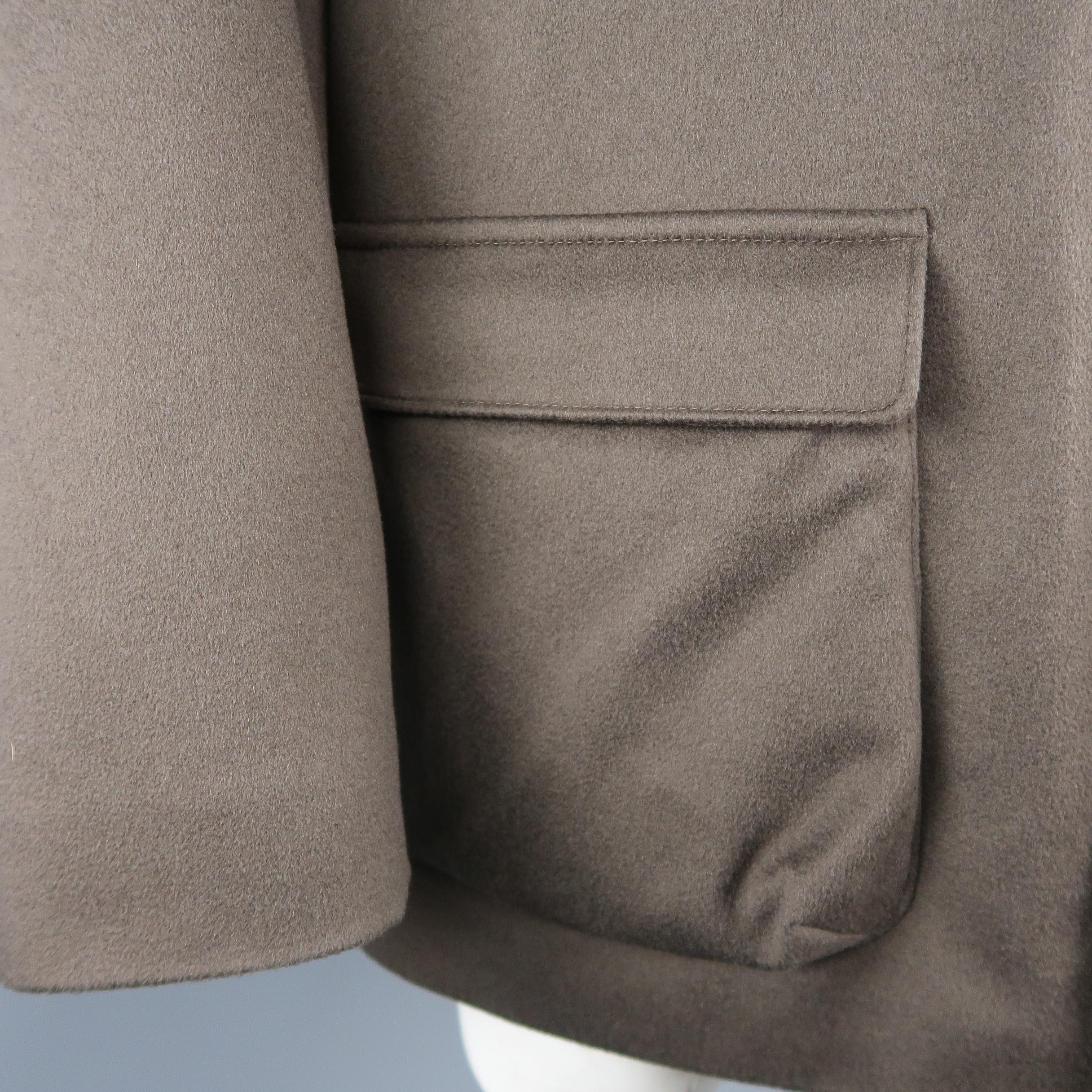 Men's LORO PIANA L Brown Cashmere High Zip Hood Collar Storm System Coat 1