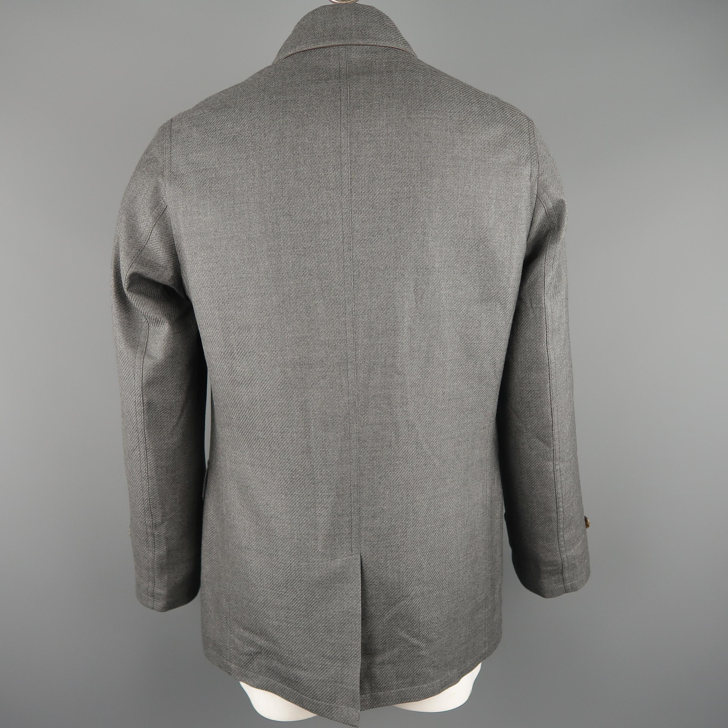 ERMENEGILDO ZEGNA L Gray Cashmere / Silk Collared Button Placket Car Coat 4