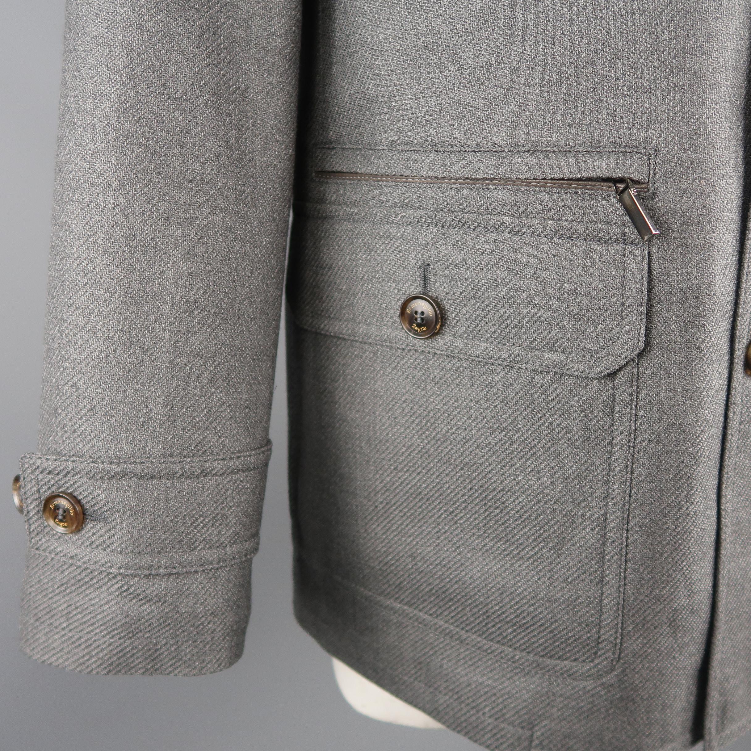 Men's ERMENEGILDO ZEGNA L Gray Cashmere / Silk Collared Button Placket Car Coat