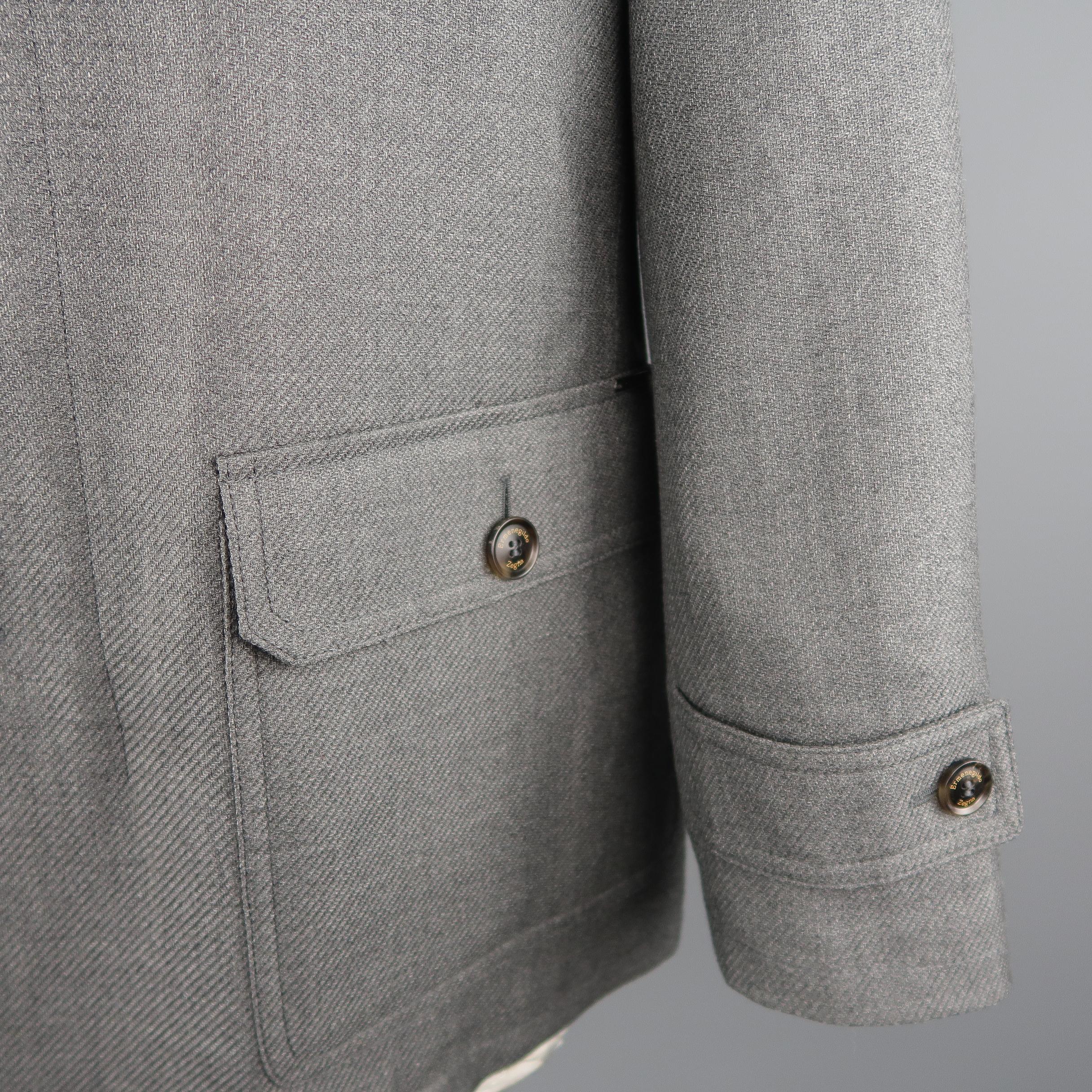 ERMENEGILDO ZEGNA L Gray Cashmere / Silk Collared Button Placket Car Coat 1
