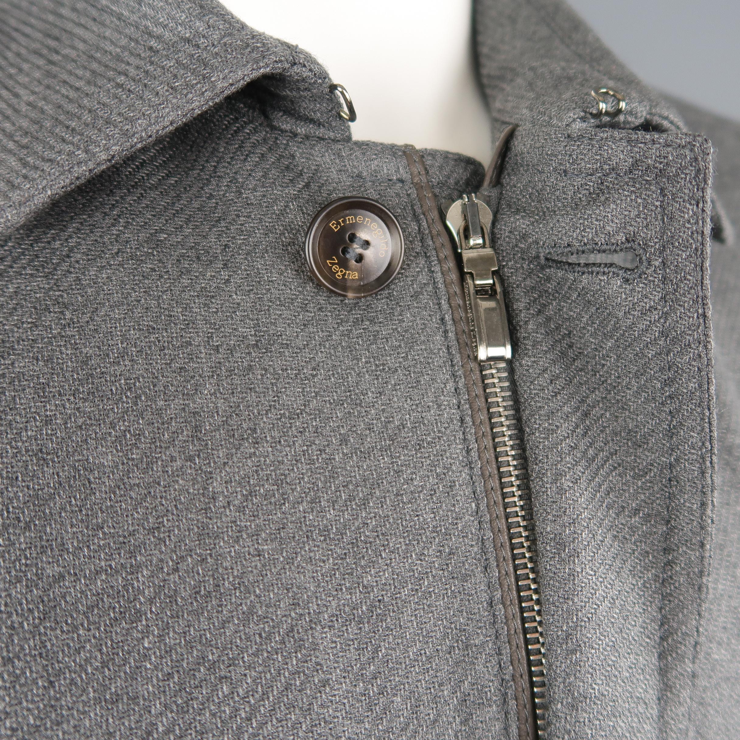 ERMENEGILDO ZEGNA L Gray Cashmere / Silk Collared Button Placket Car Coat 2