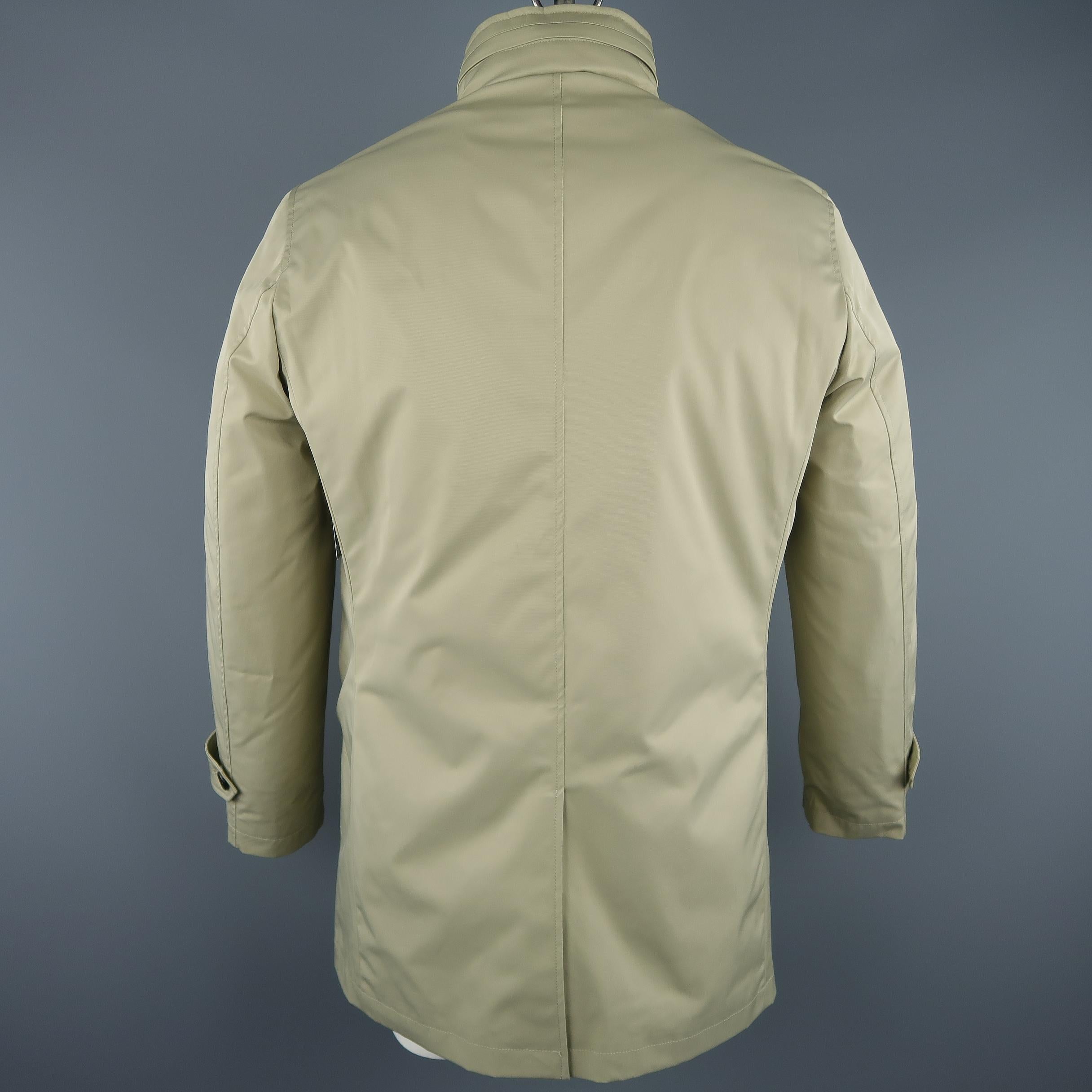 Brown EREDI PISANO L Khaki Cotton Twill Zip Hood Detachable Liner Rain Coat
