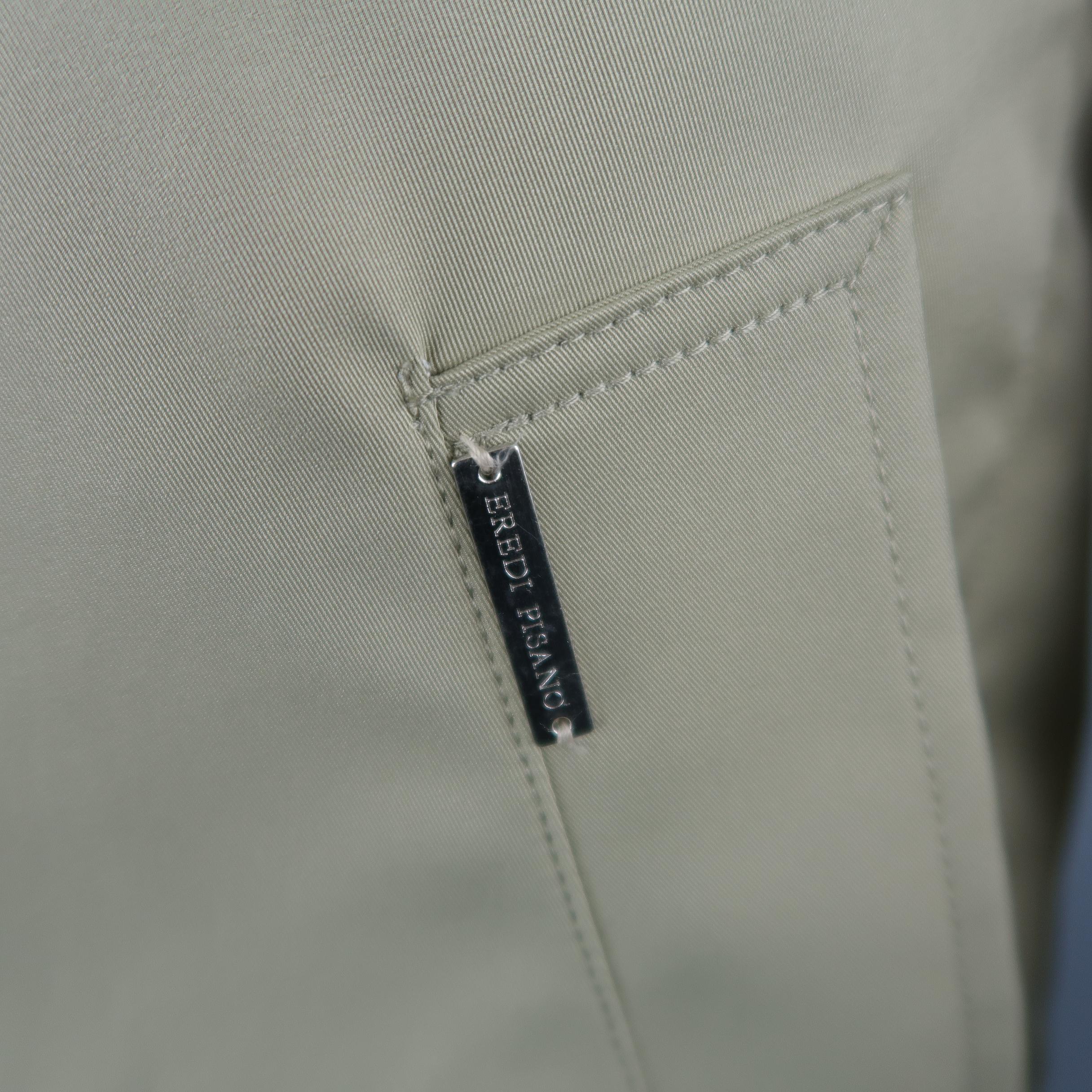 Men's EREDI PISANO L Khaki Cotton Twill Zip Hood Detachable Liner Rain Coat