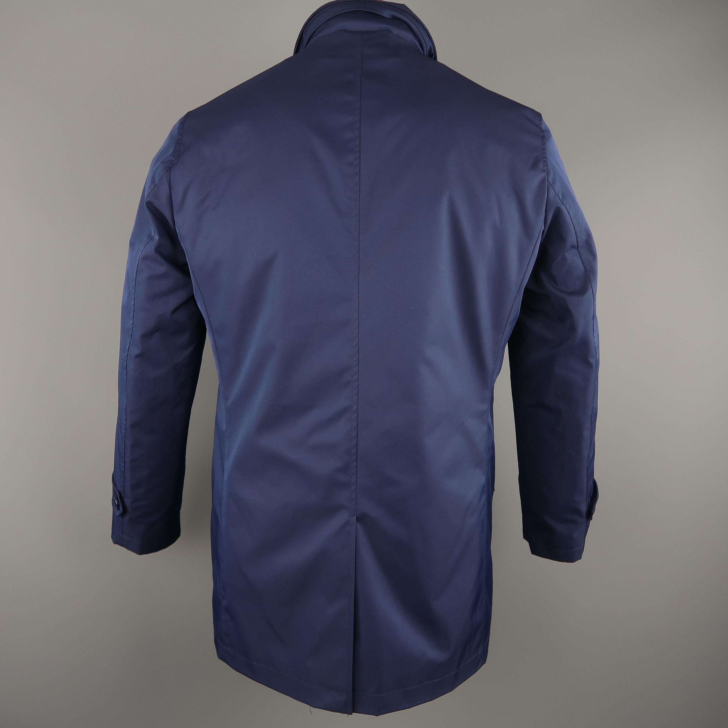 EREDI PISANO L Navy Cotton Twill Zip Hood Detachable Liner Rain Coat 2