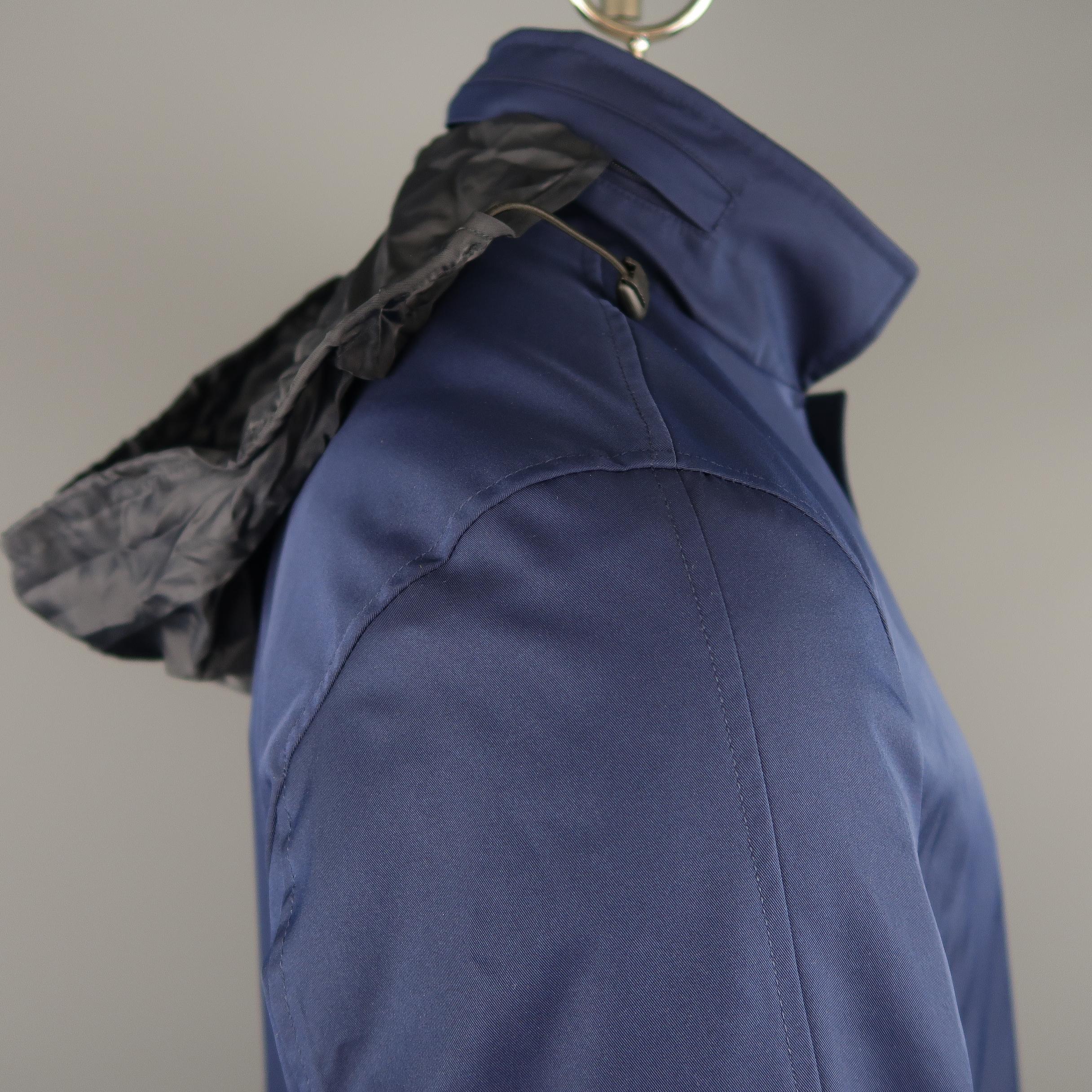 Men's EREDI PISANO L Navy Cotton Twill Zip Hood Detachable Liner Rain Coat