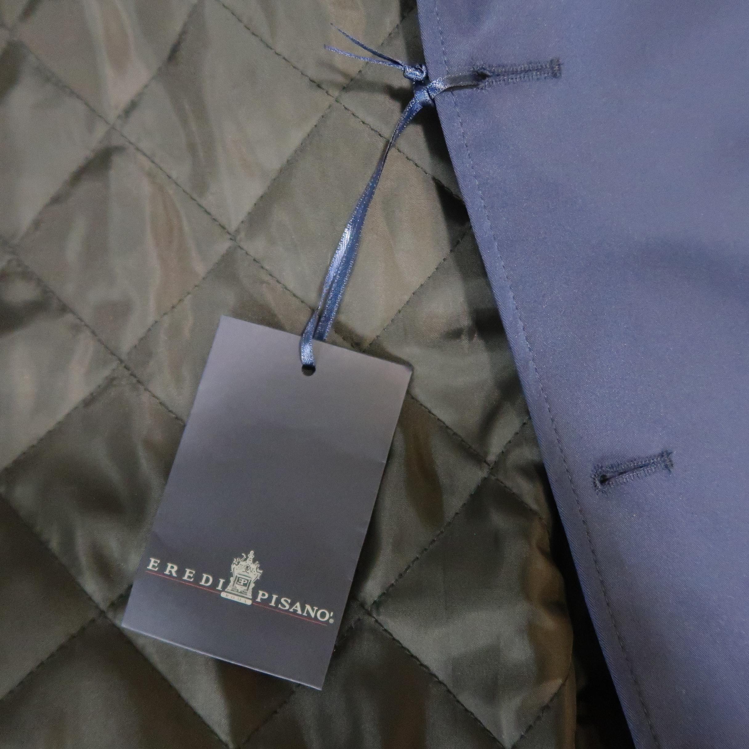 EREDI PISANO L Navy Cotton Twill Zip Hood Detachable Liner Rain Coat 4