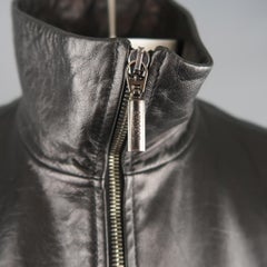 Men's ARMANI COLLEZIONI 42 Black Leather High Collar Zip Jacket