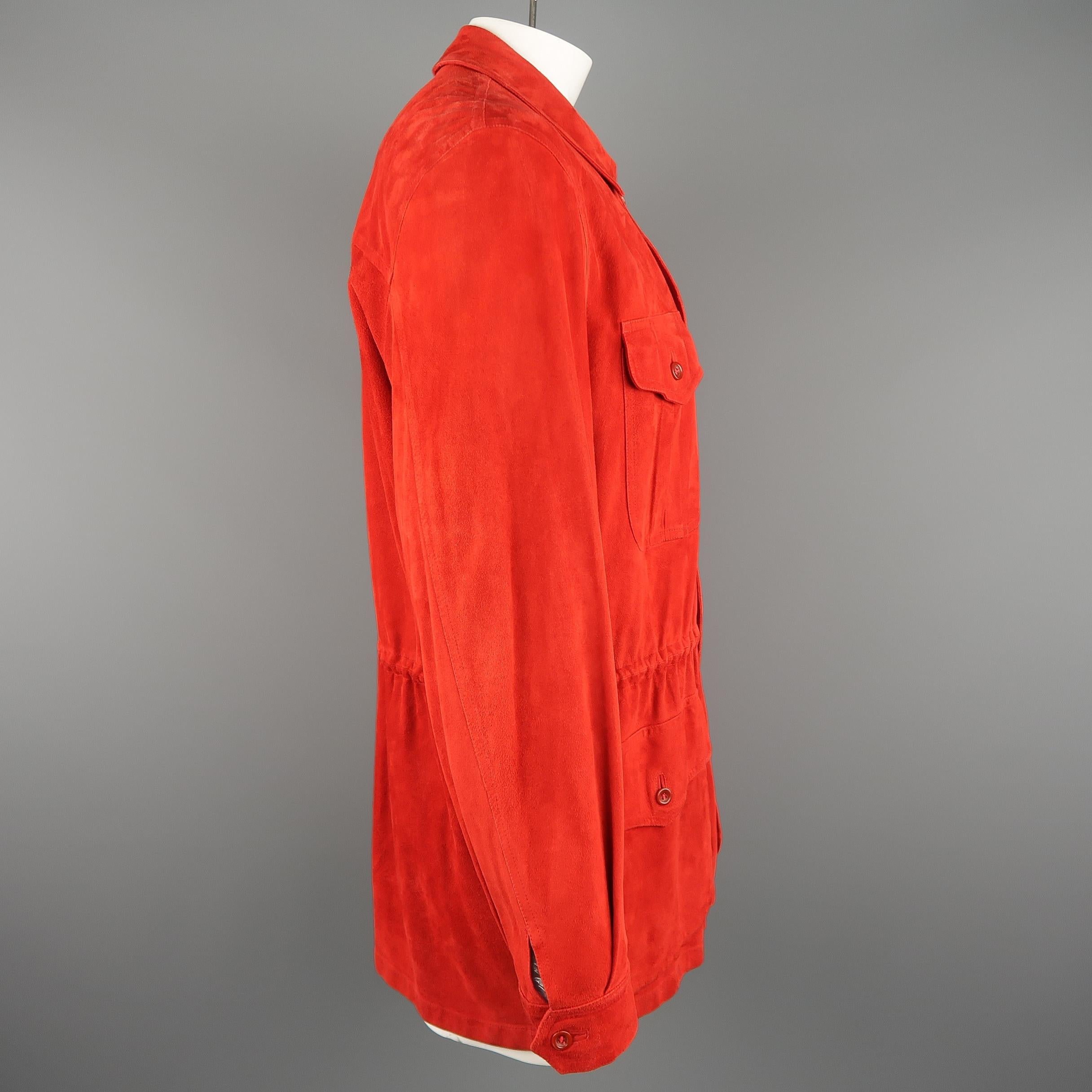 VALSTAR 42 Red Suede Four Pocket Drawstring Waist Coat In Good Condition In San Francisco, CA