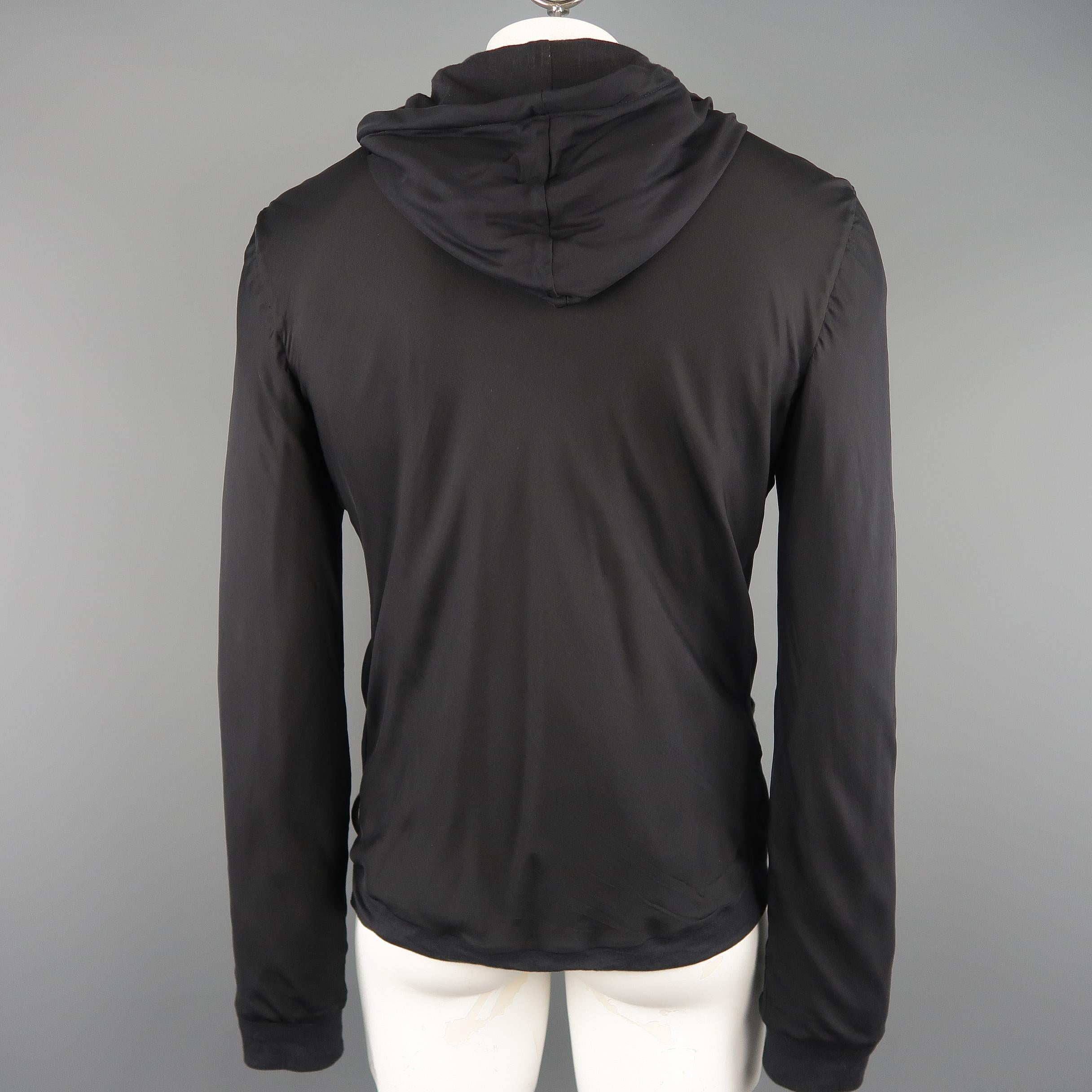 Men's LANVIN L Black Jersey Silk Overlay Hoodie Zip Jacket 1