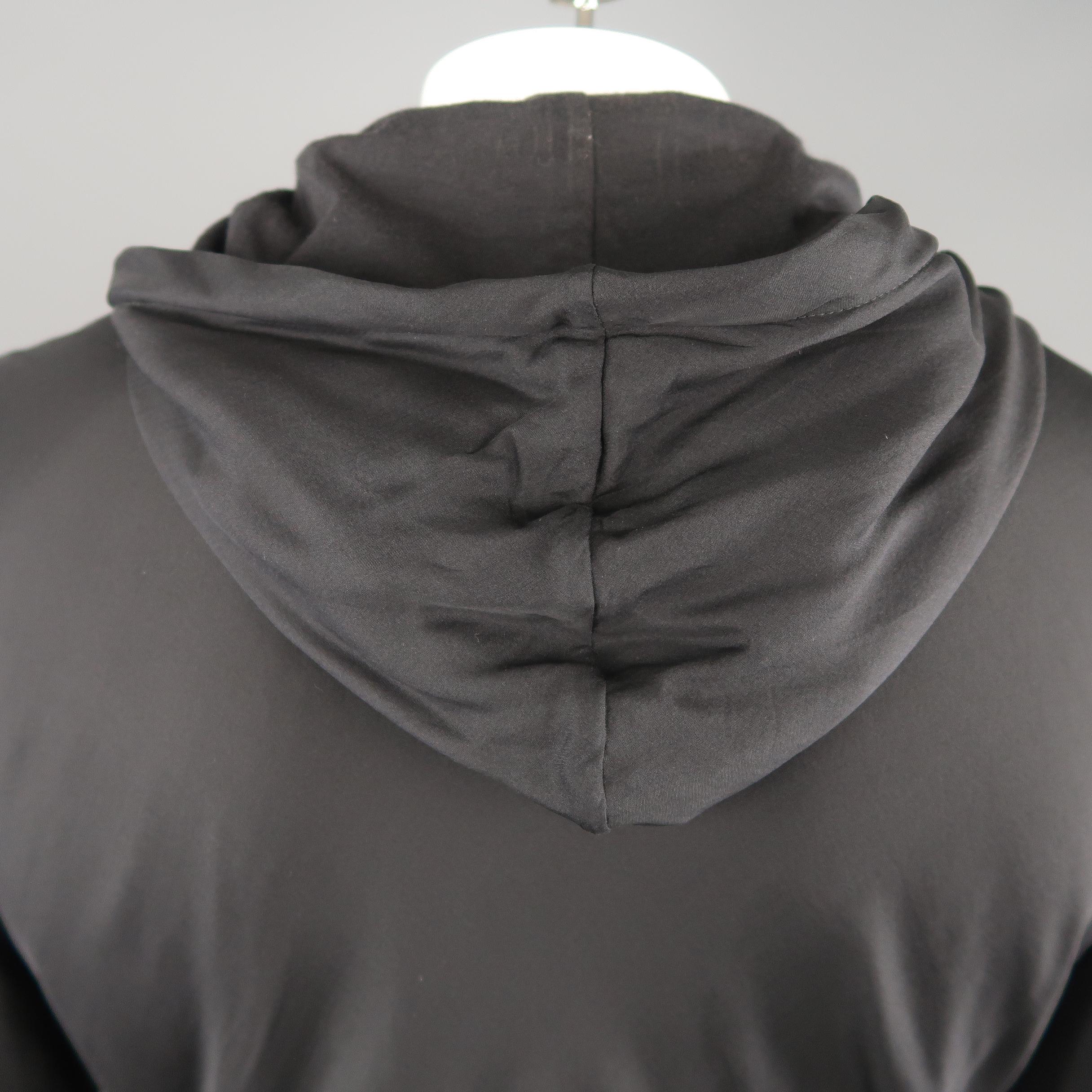 Men's LANVIN L Black Jersey Silk Overlay Hoodie Zip Jacket In Good Condition In San Francisco, CA