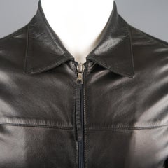 Men's PRADA 36 Black Wool Knit Leather Front Collared Jacket