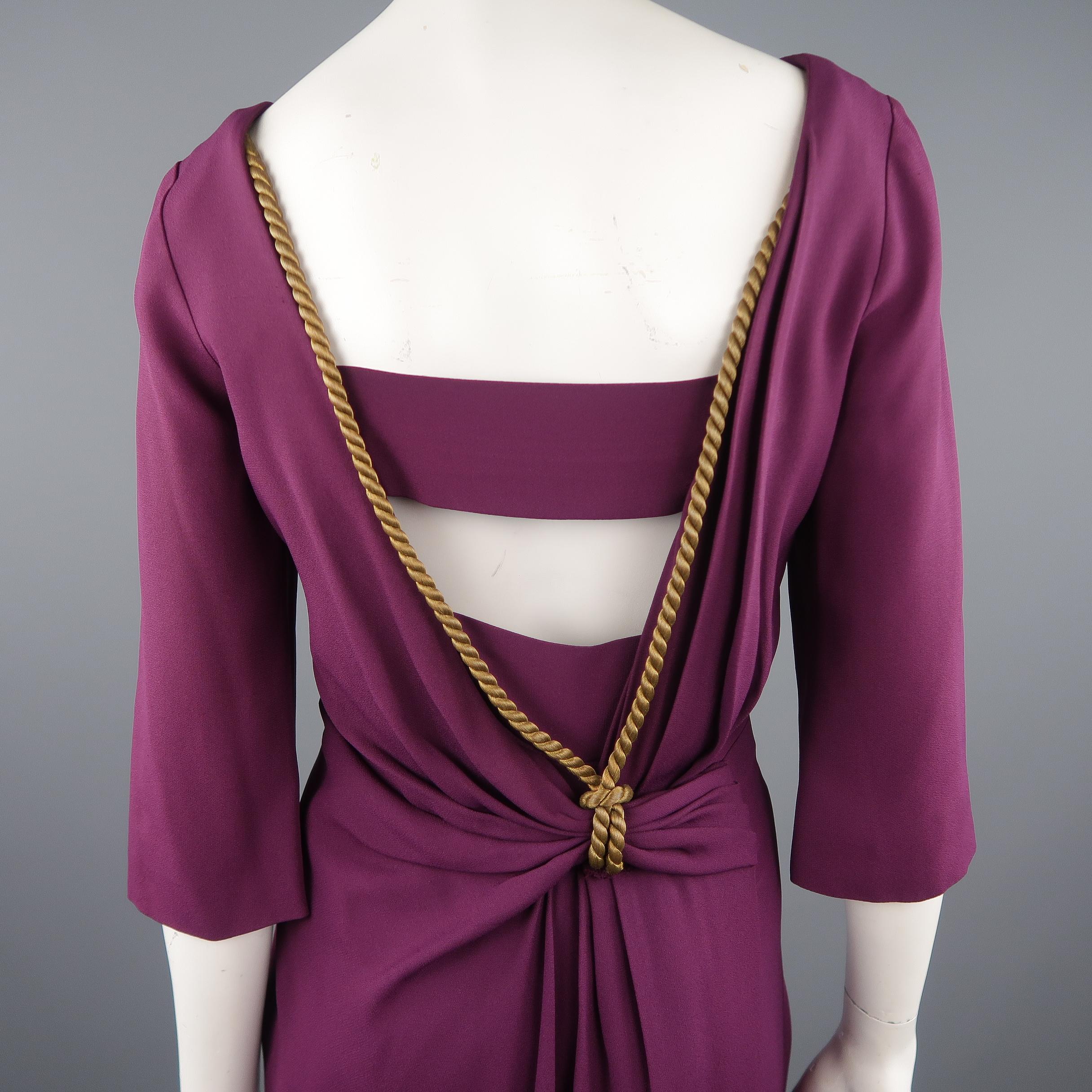 Brown CHRISTIAN DIOR Size 10 Purple Open Back Embroidered Sash Dress