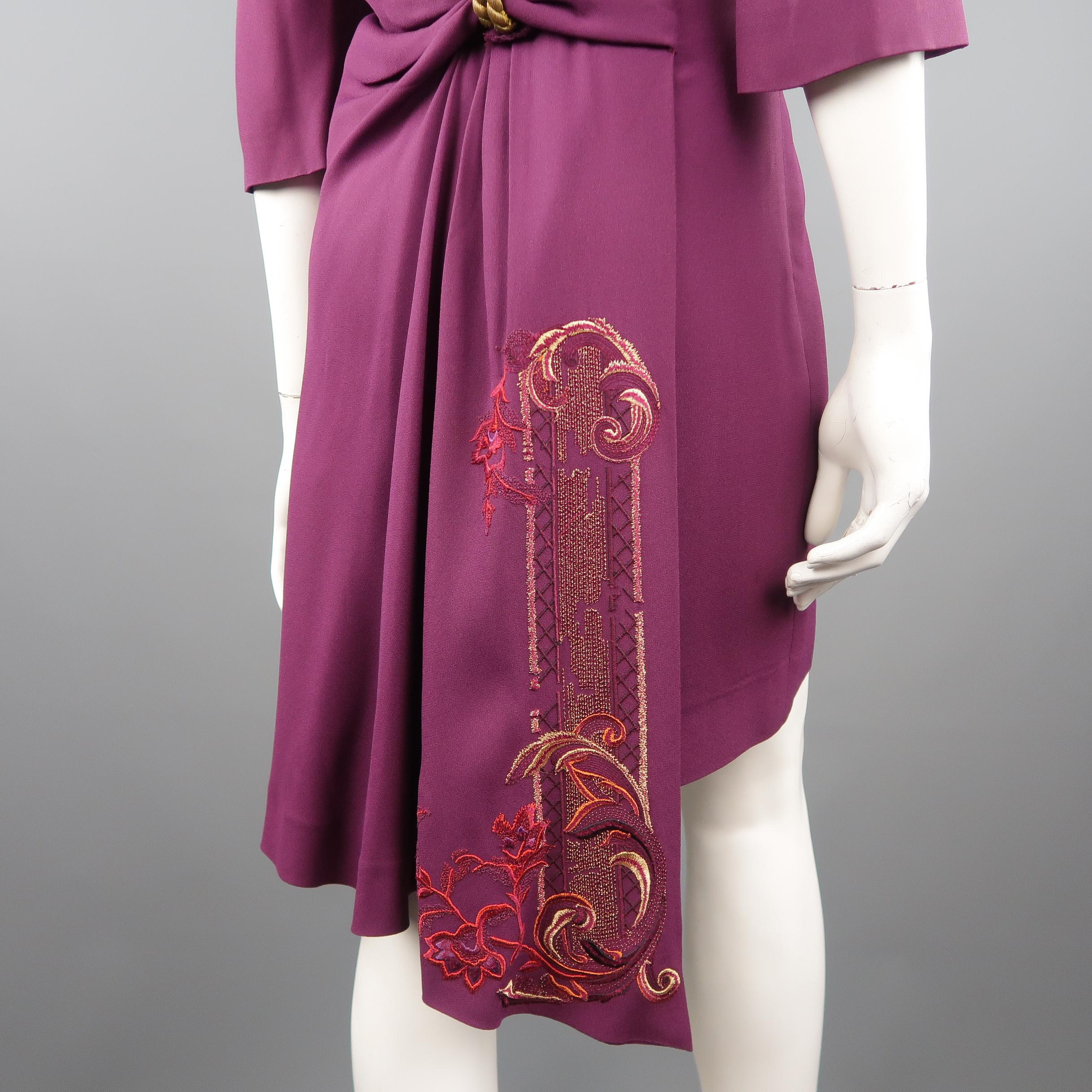 Women's CHRISTIAN DIOR Size 10 Purple Open Back Embroidered Sash Dress