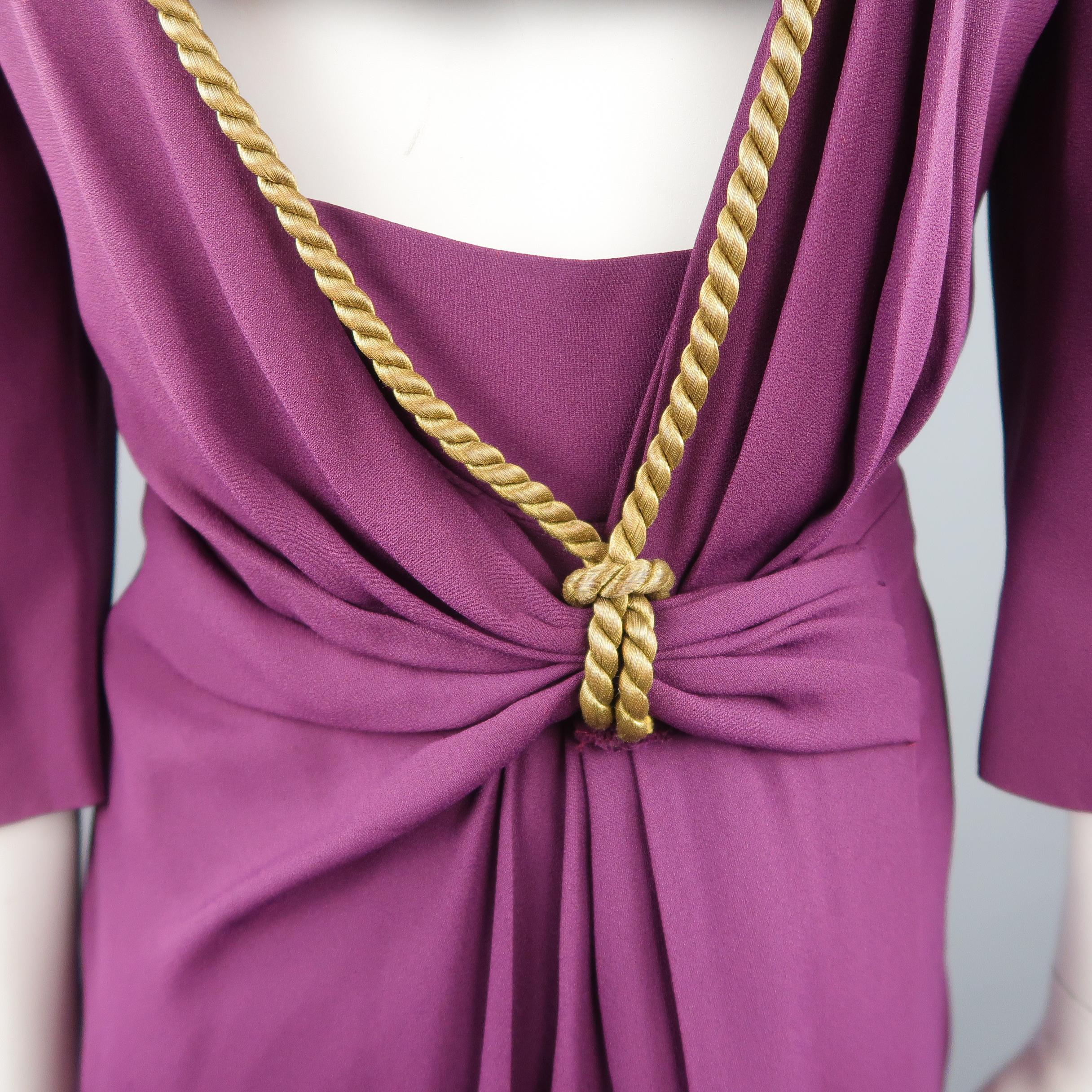 CHRISTIAN DIOR Size 10 Purple Open Back Embroidered Sash Dress In Good Condition In San Francisco, CA