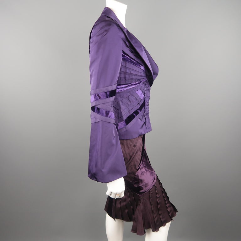 F/W 2004 Gucci by Tom Ford Purple Burgundy Velvet Silk Ribbon Runway Skirt Suit