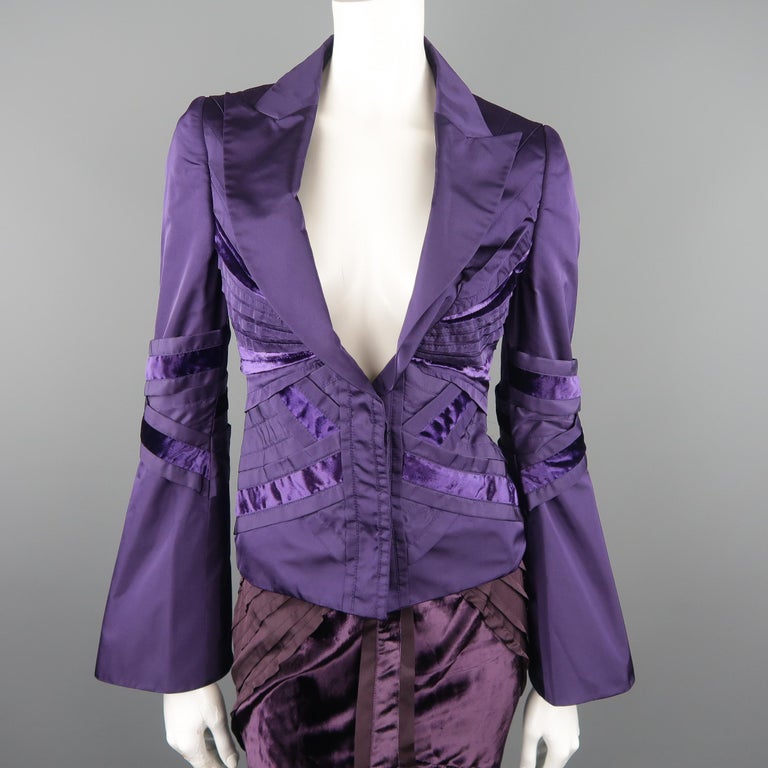 F/W 2004 Gucci by Tom Ford Purple Burgundy Velvet Silk Ribbon Runway Skirt Suit main image 0