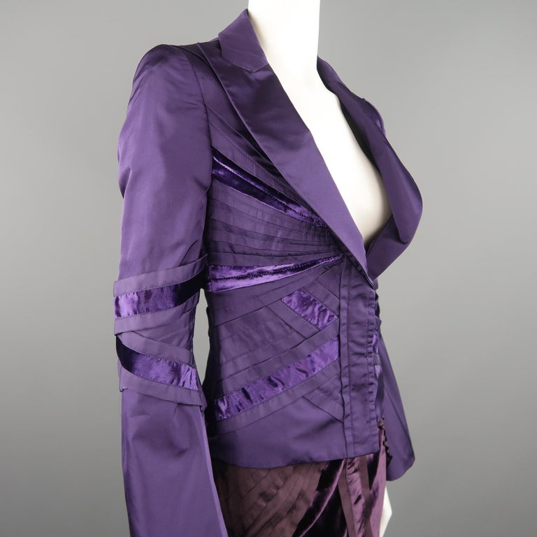 F/W 2004 Gucci by Tom Ford Purple Burgundy Velvet Silk Ribbon Runway Skirt Suit main image 1
