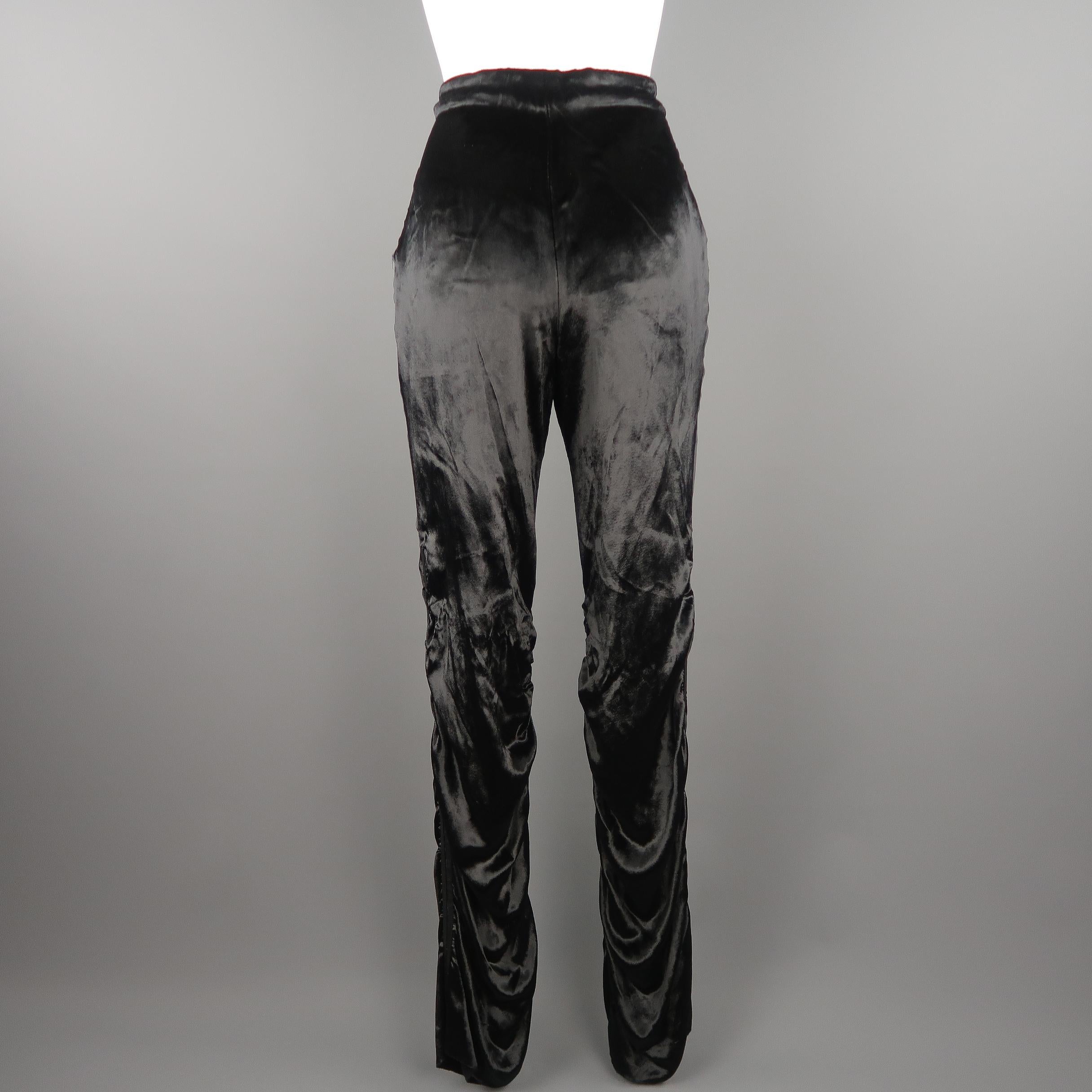 GUCCI Size 6 / 42 IT Black Silk Velvet Gathered Leg Leather Trim Dress Pants 4