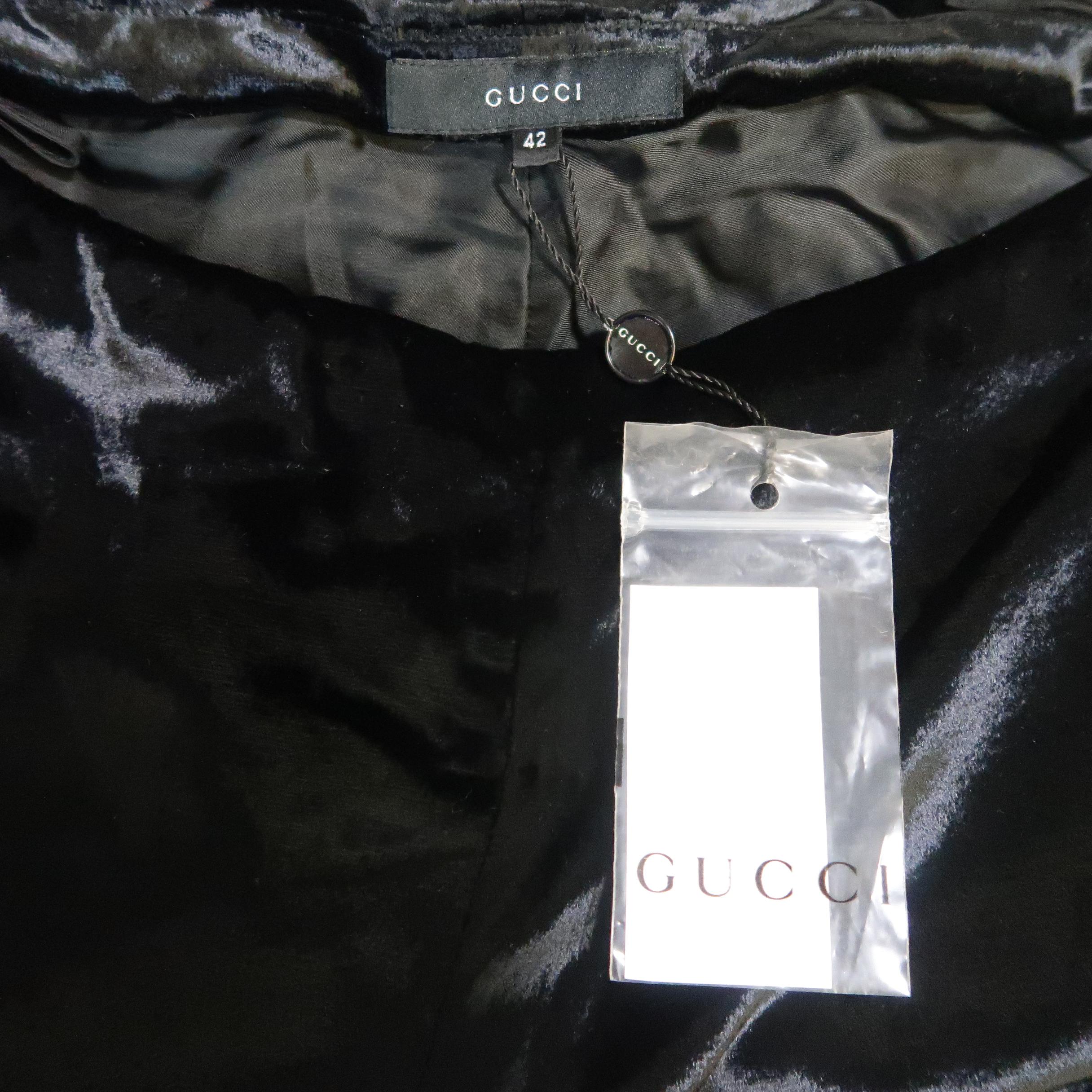 GUCCI Size 6 / 42 IT Black Silk Velvet Gathered Leg Leather Trim Dress Pants 6