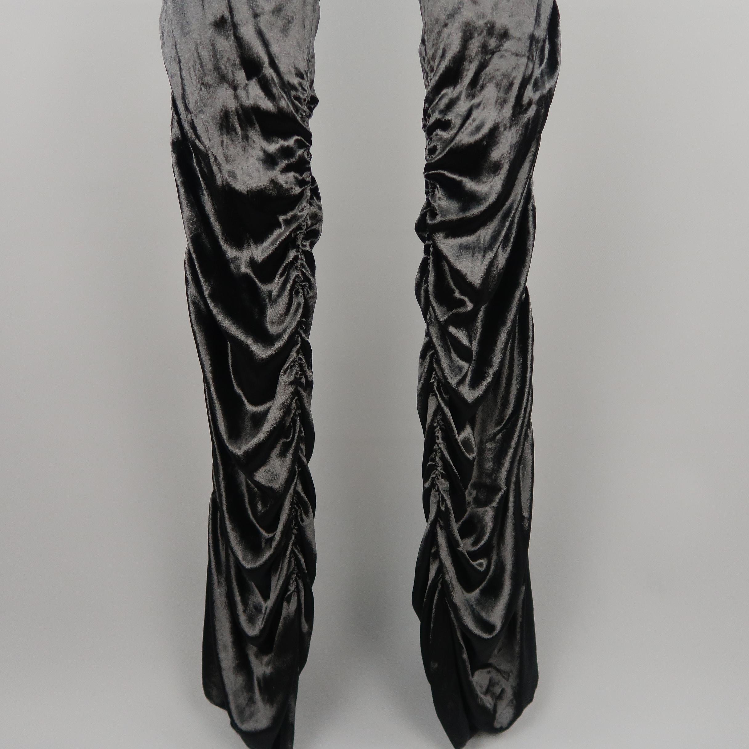 GUCCI Size 6 / 42 IT Black Silk Velvet Gathered Leg Leather Trim Dress Pants In New Condition In San Francisco, CA