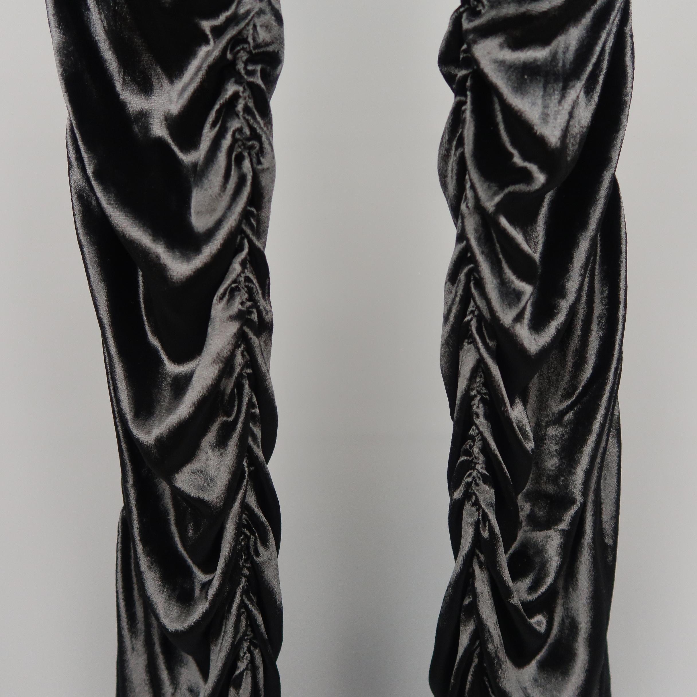 Women's GUCCI Size 6 / 42 IT Black Silk Velvet Gathered Leg Leather Trim Dress Pants