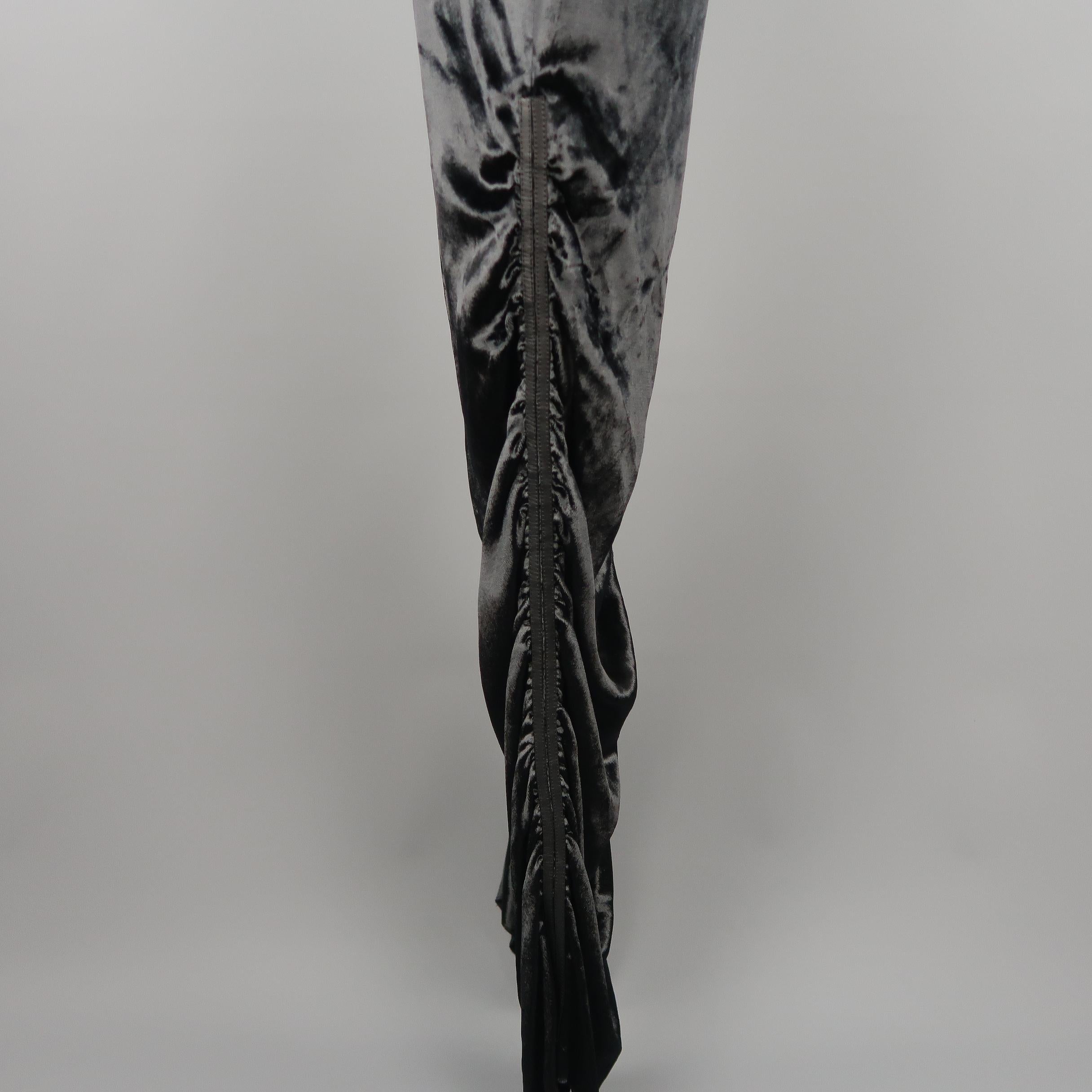 GUCCI Size 6 / 42 IT Black Silk Velvet Gathered Leg Leather Trim Dress Pants 2
