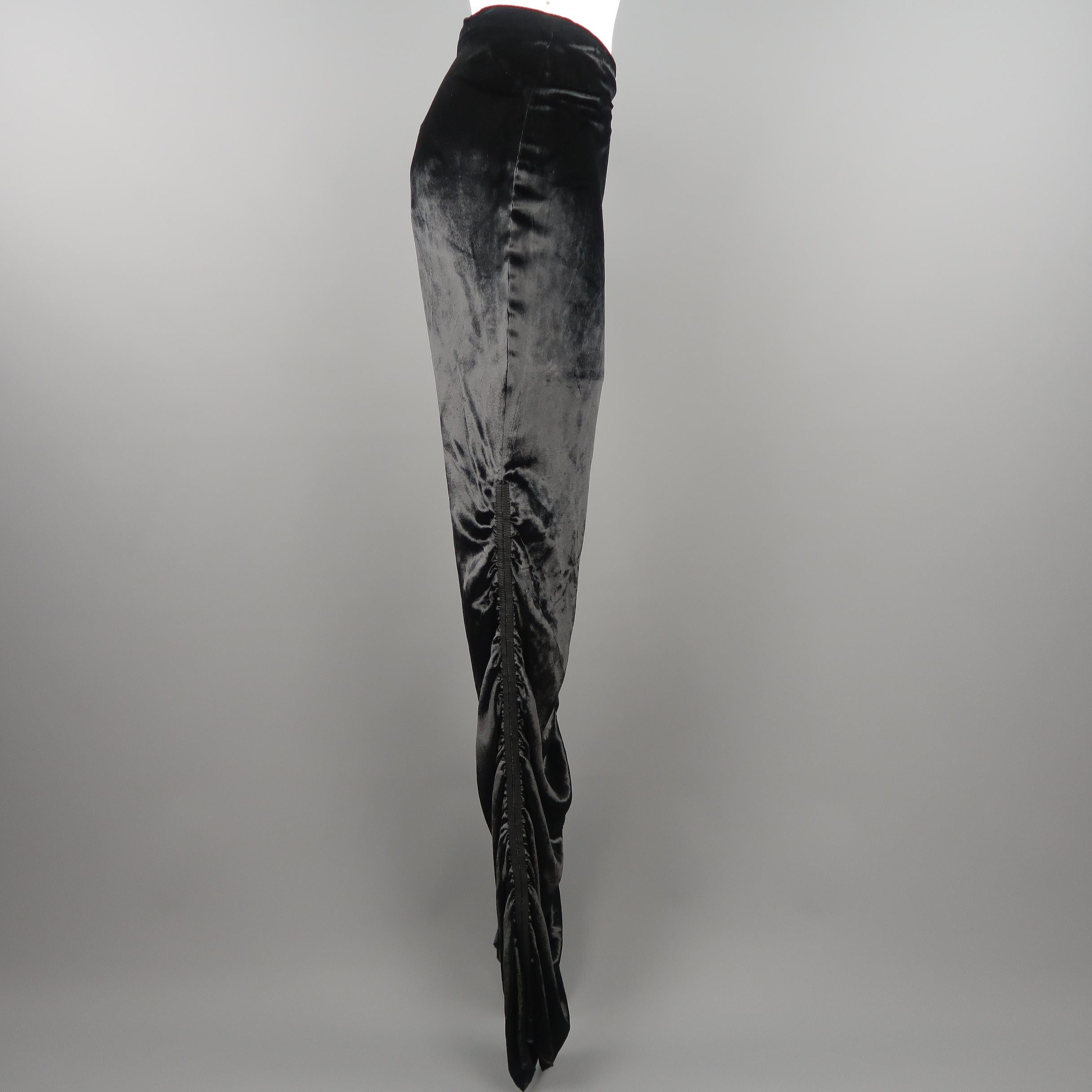 GUCCI Size 6 / 42 IT Black Silk Velvet Gathered Leg Leather Trim Dress Pants 1