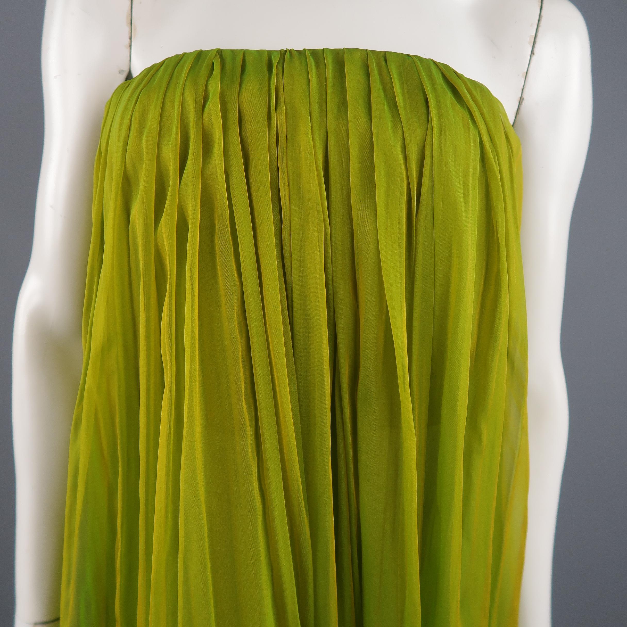 Women's CAROLYNE ROEHM Size 6 Iridescent Green Gathered Silk Straples Gown