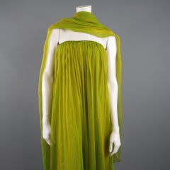 CAROLYNE ROEHM Size 6 Iridescent Green Gathered Silk Straples Gown