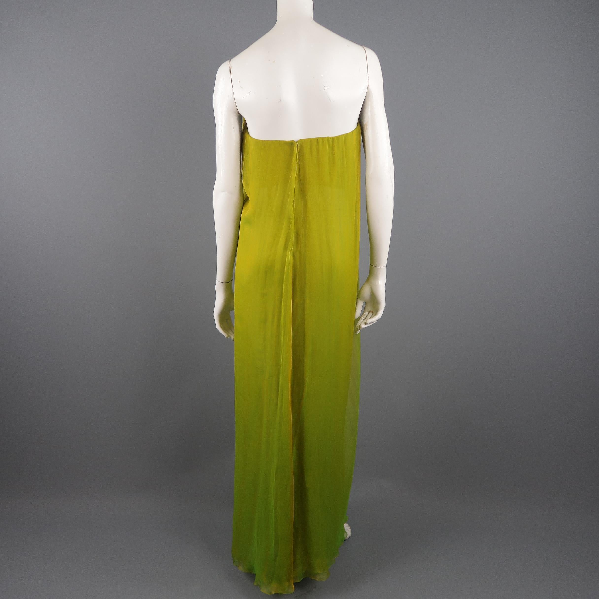 CAROLYNE ROEHM Size 6 Iridescent Green Gathered Silk Straples Gown 2