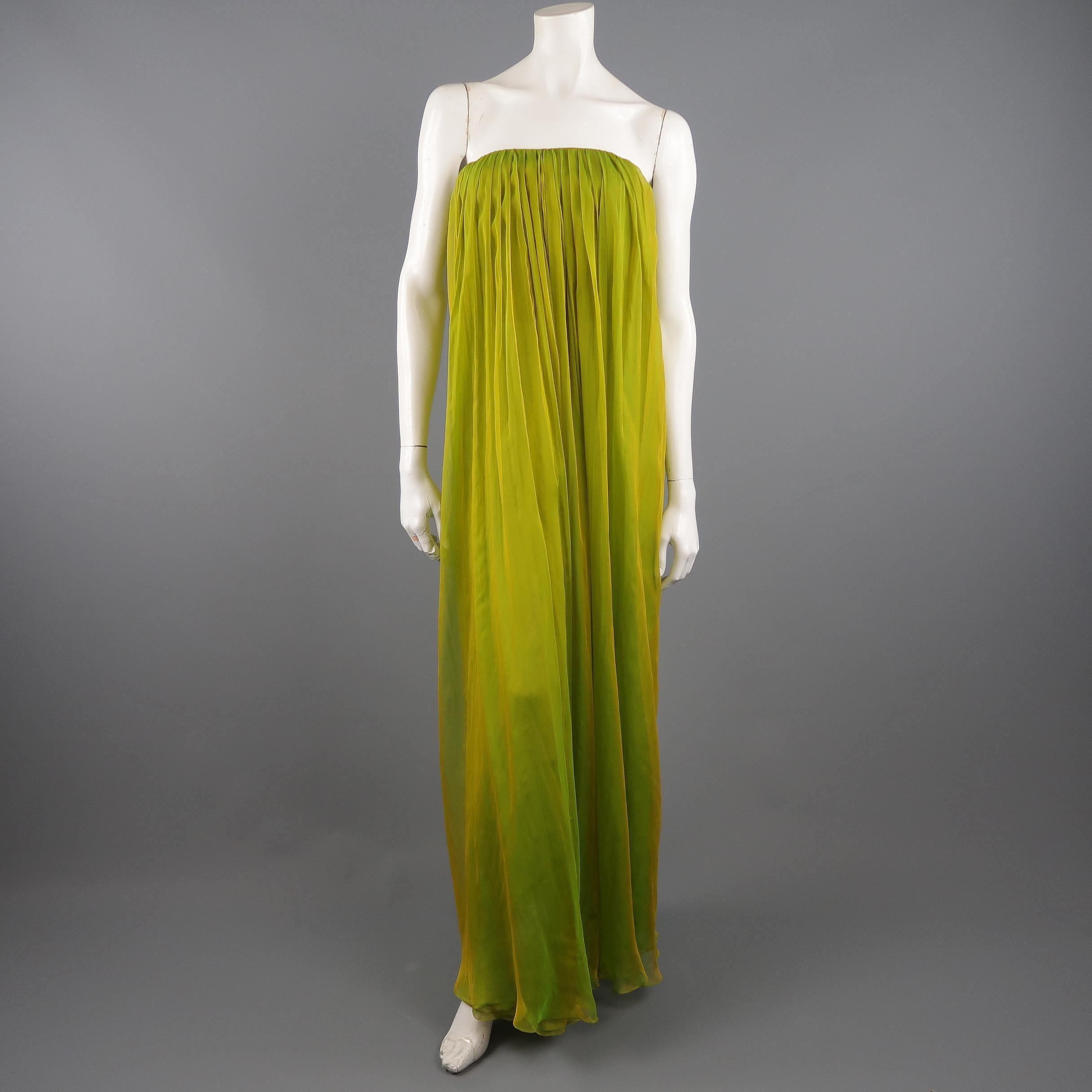 Brown CAROLYNE ROEHM Size 6 Iridescent Green Gathered Silk Straples Gown
