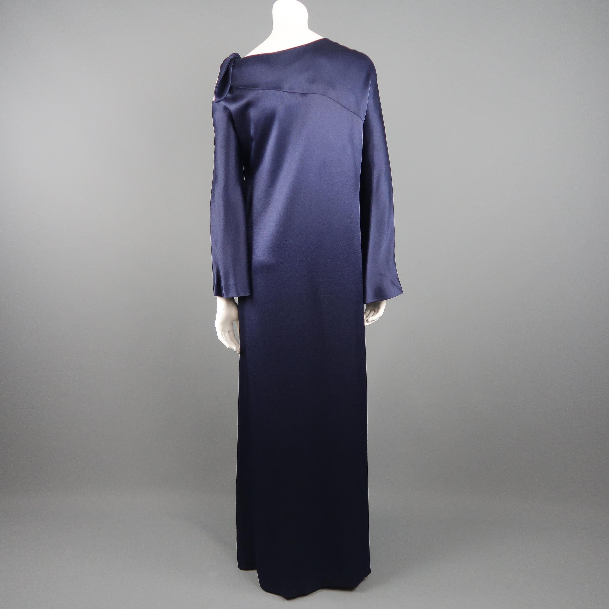 SALVATORE FERRAGAMO Navy Cutout Tie Shoulder Long Sleeve Evening Gown Dress 2