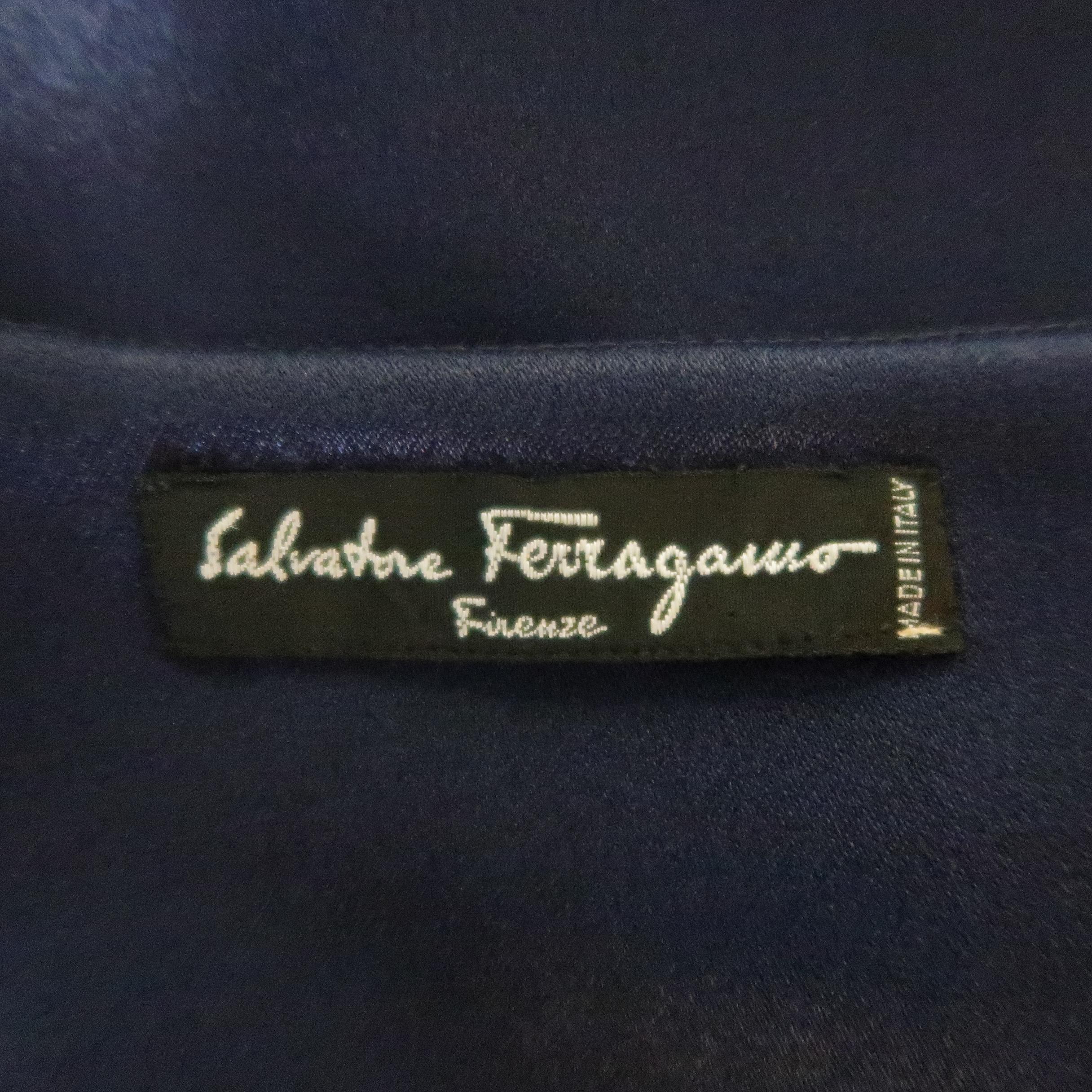 SALVATORE FERRAGAMO Navy Cutout Tie Shoulder Long Sleeve Evening Gown Dress 3