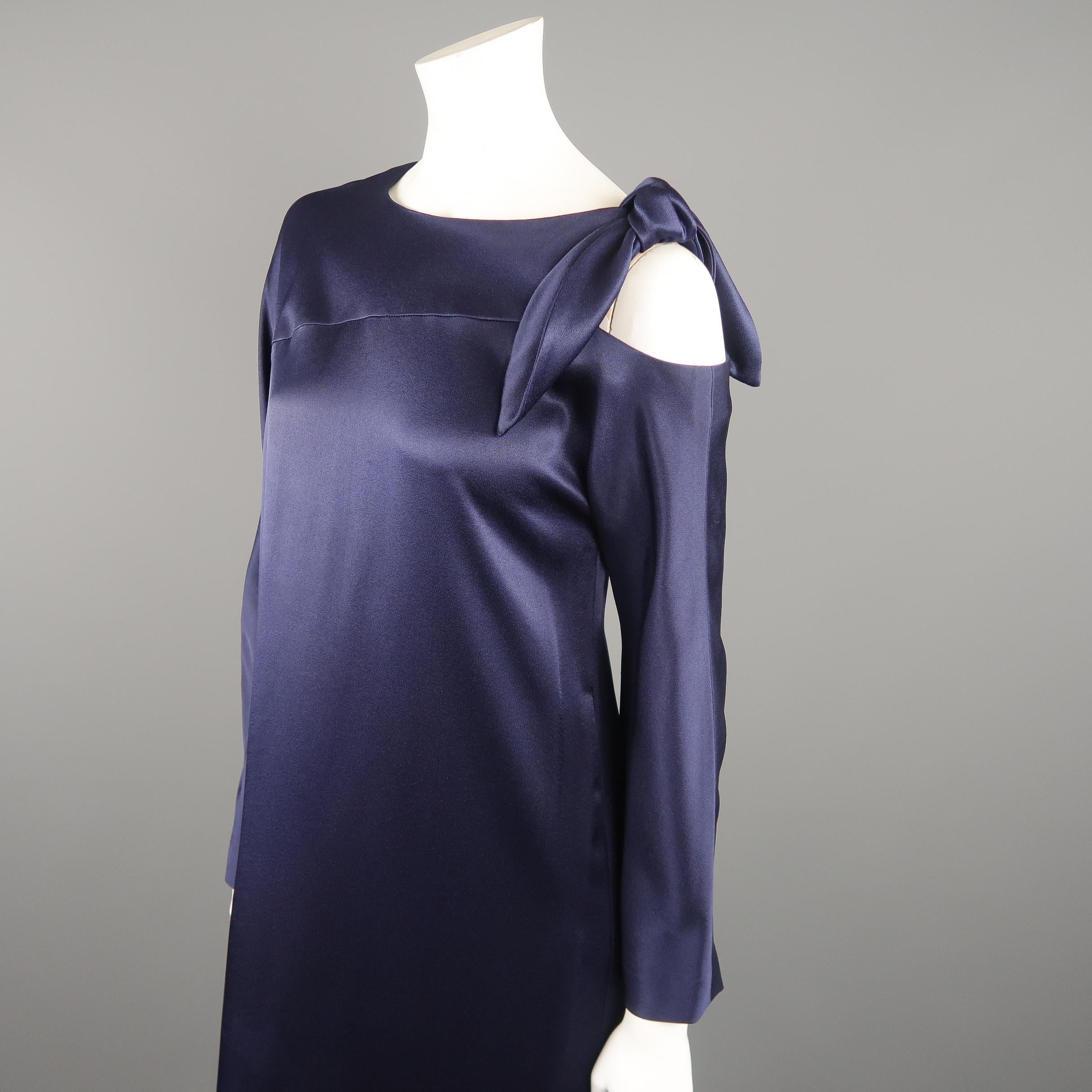 Black SALVATORE FERRAGAMO Navy Cutout Tie Shoulder Long Sleeve Evening Gown Dress