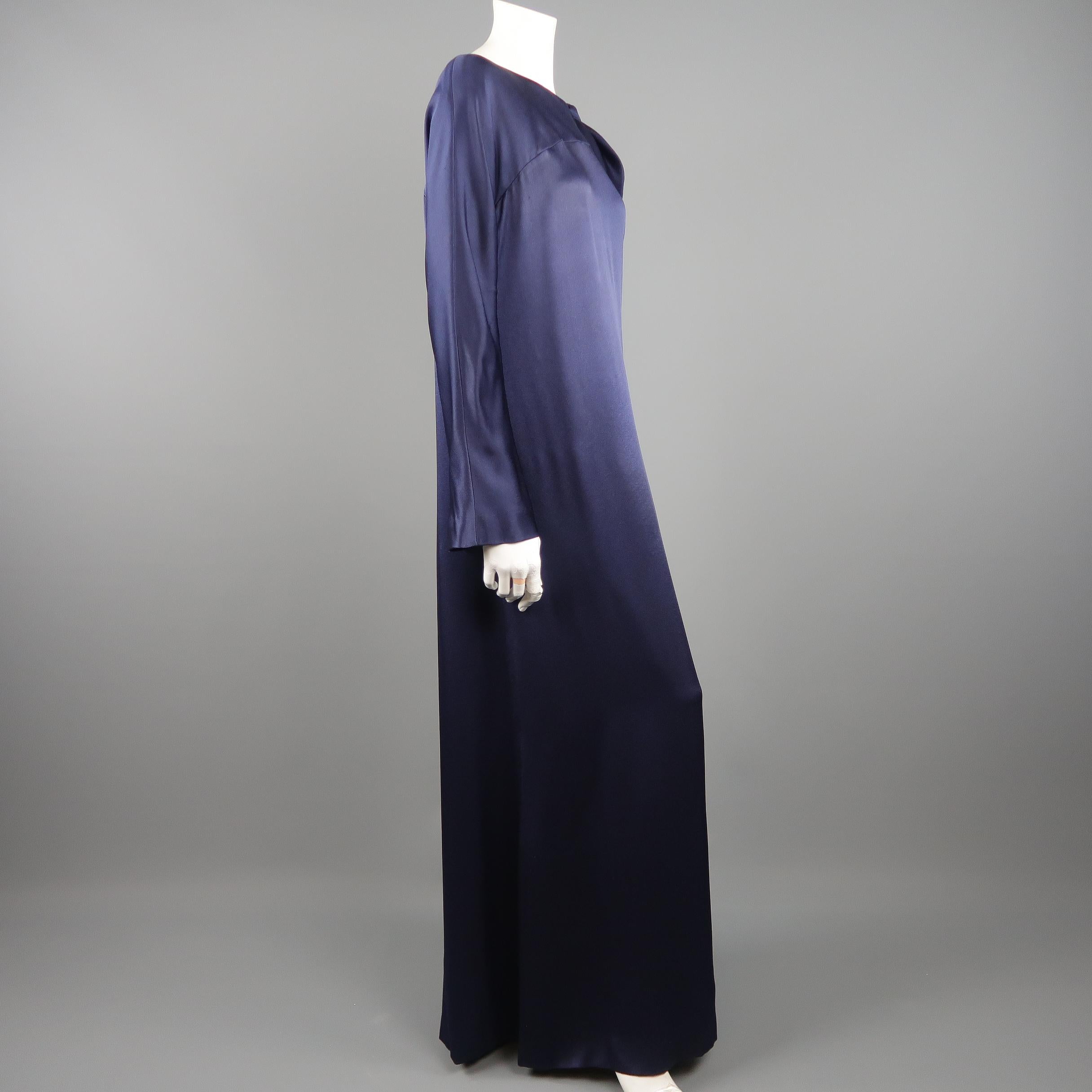 Women's SALVATORE FERRAGAMO Navy Cutout Tie Shoulder Long Sleeve Evening Gown Dress