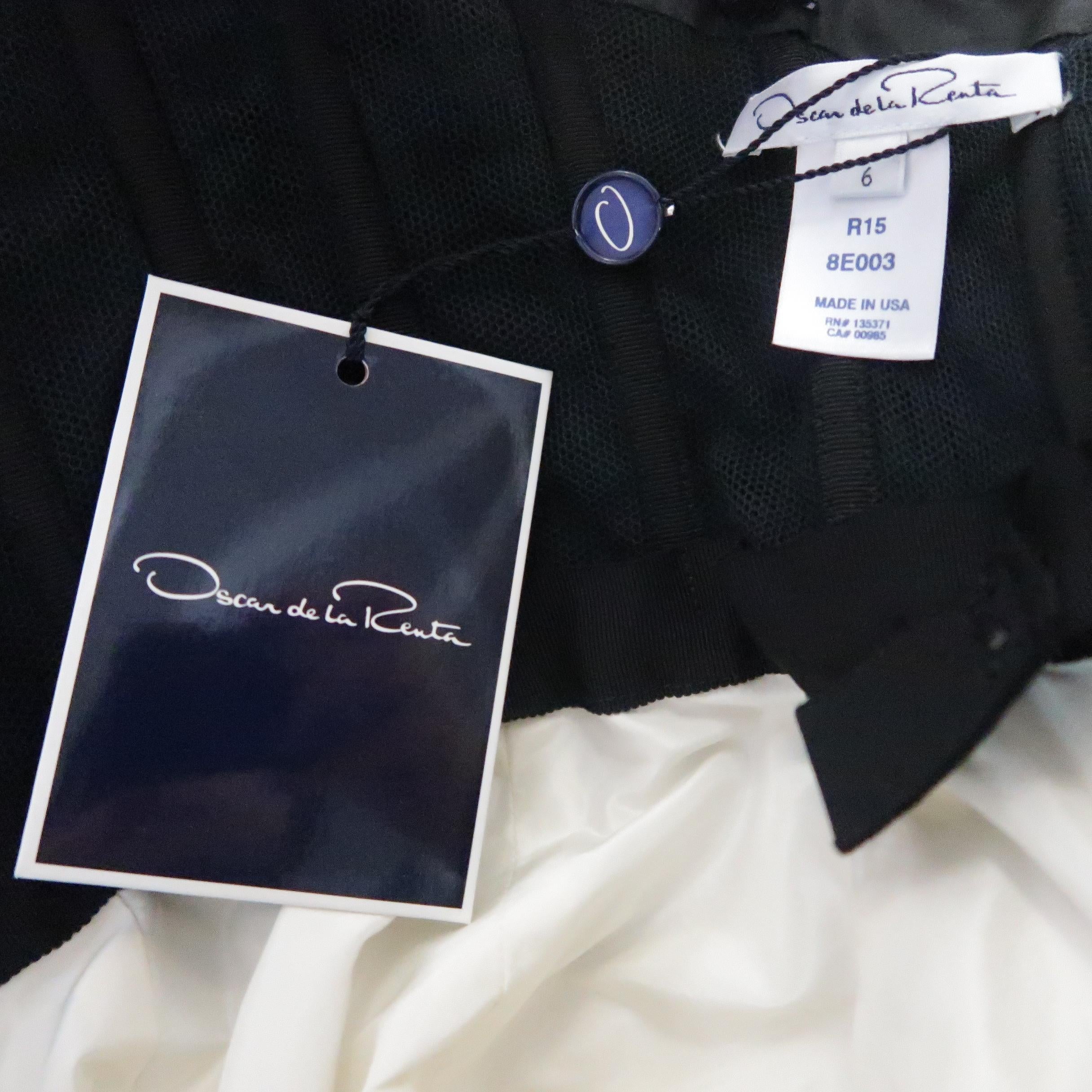 OSCAR DE LA RENTA Size 6 Black & White Silk Sequin Bodice Pin Floral Skirt Gown 8