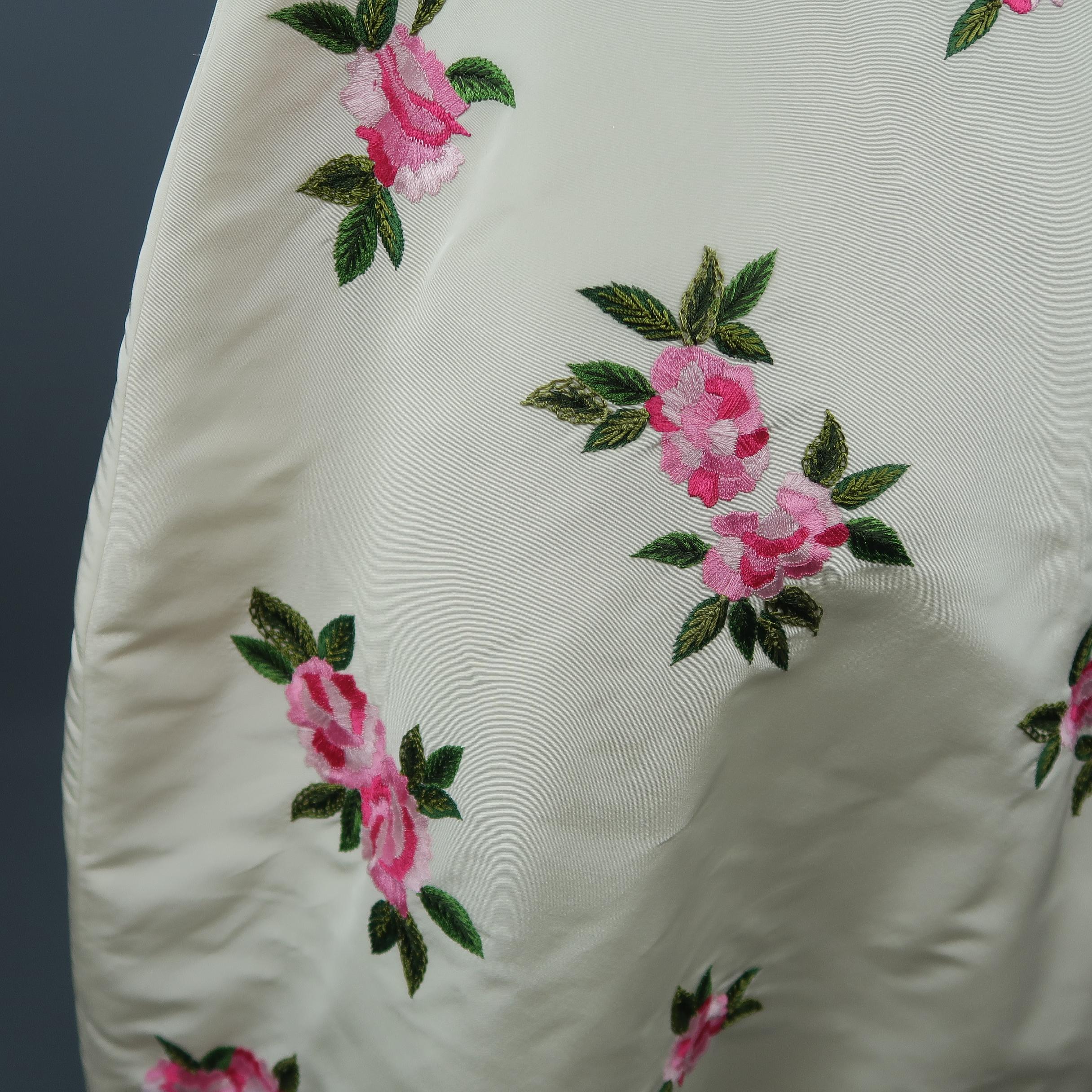 OSCAR DE LA RENTA Size 6 Black & White Silk Sequin Bodice Pin Floral Skirt Gown 2