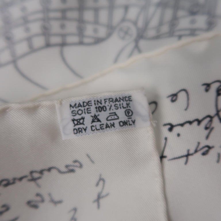 HERMES X COMME des GARCONS White Black 'Le Pegase d'Hermes' Silk Scarf