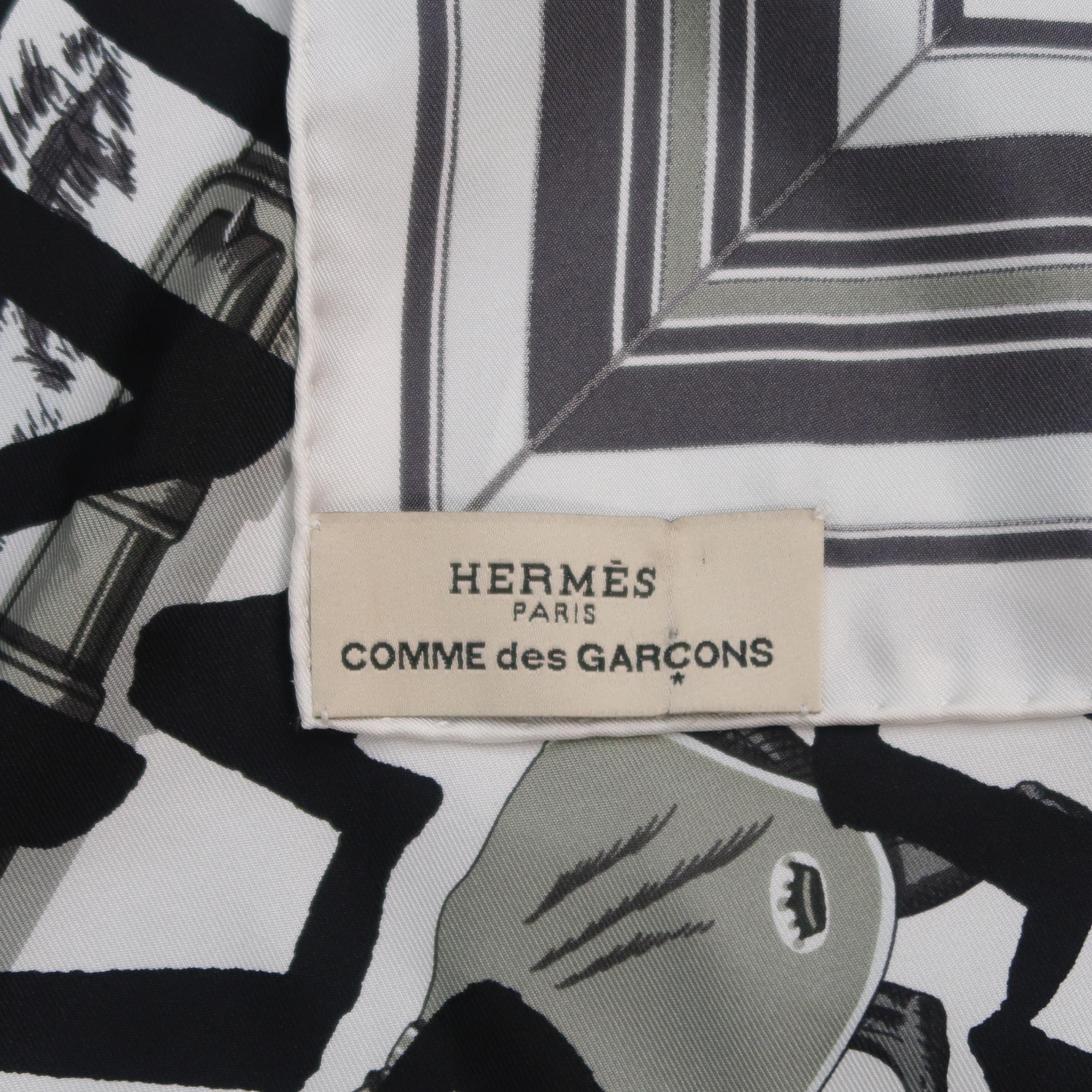 HERMES X COMME des GARCONS White & Grey Silk COUVERTURES ET TENUES DE JOUR Scarf 4