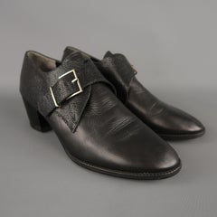 ROBERT CLERGERIE Size 8.5 Black Leather Lizard Panel Monk Strap Shoes