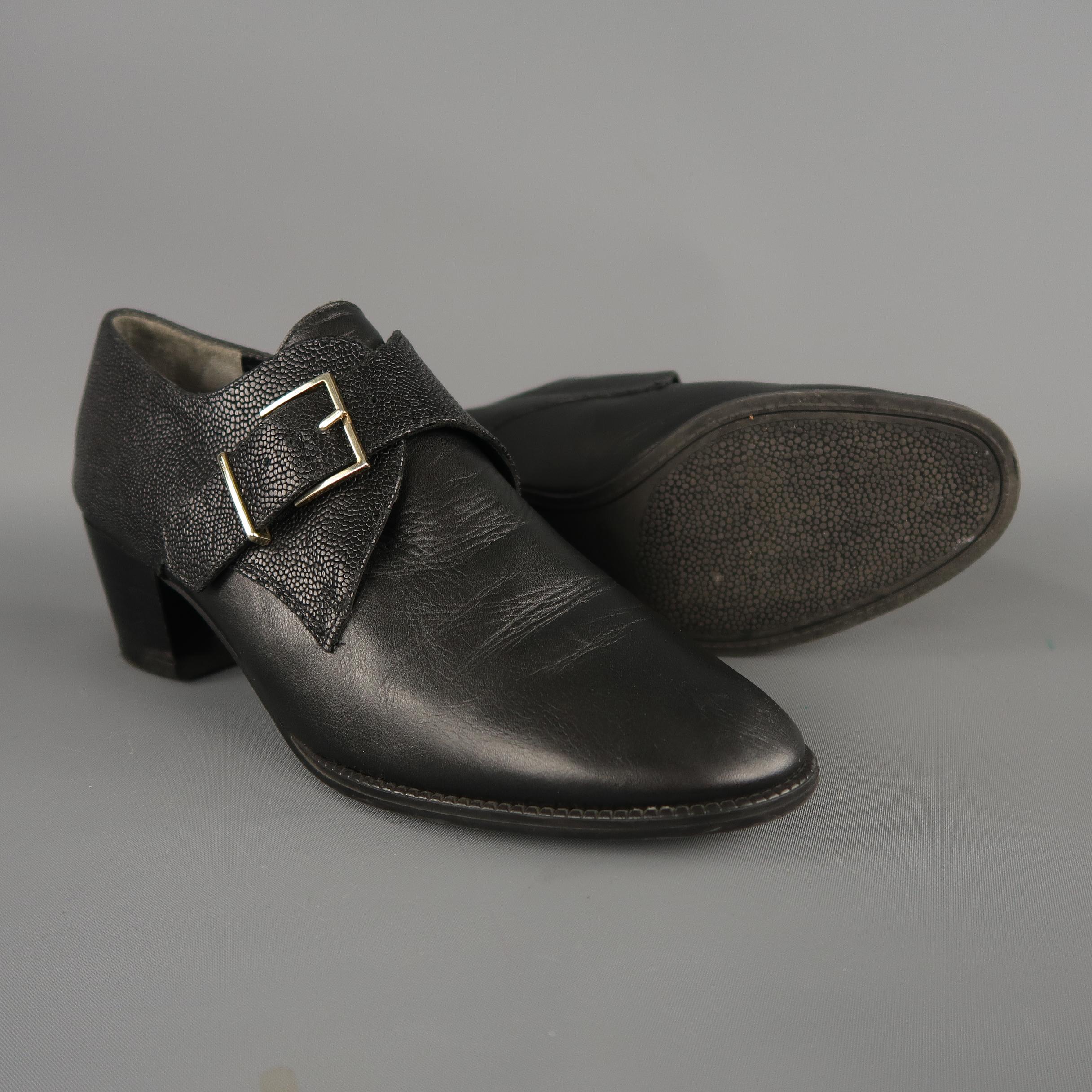 ROBERT CLERGERIE Size 8.5 Black Leather Lizard Panel Monk Strap Shoes In Excellent Condition In San Francisco, CA