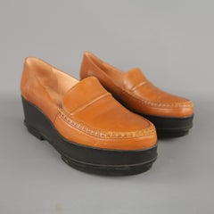 ROBERT CLERGERIE Size 8 Tan Leather Black Rubber Platform Loafers