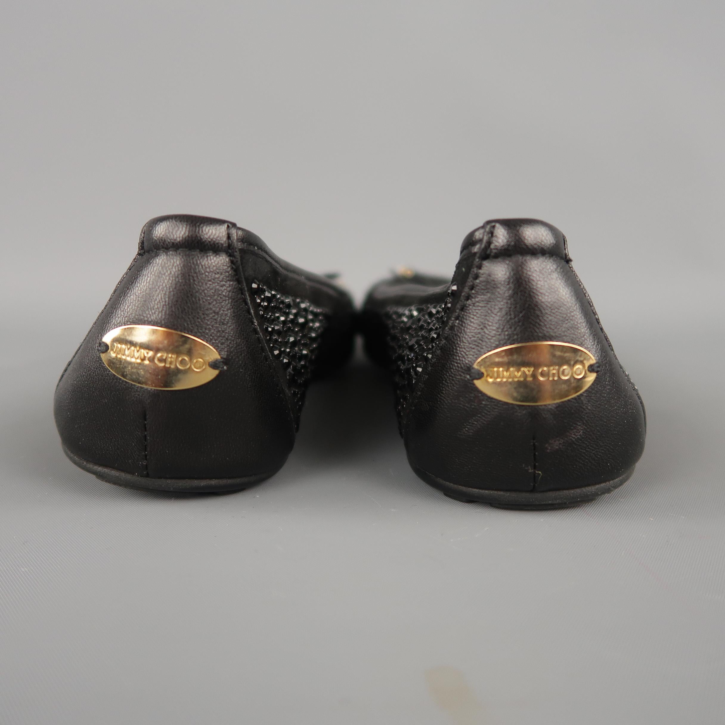 JIMMY CHOO Size 9.5 Black Rhinestone Suede Bow Flats In Excellent Condition In San Francisco, CA