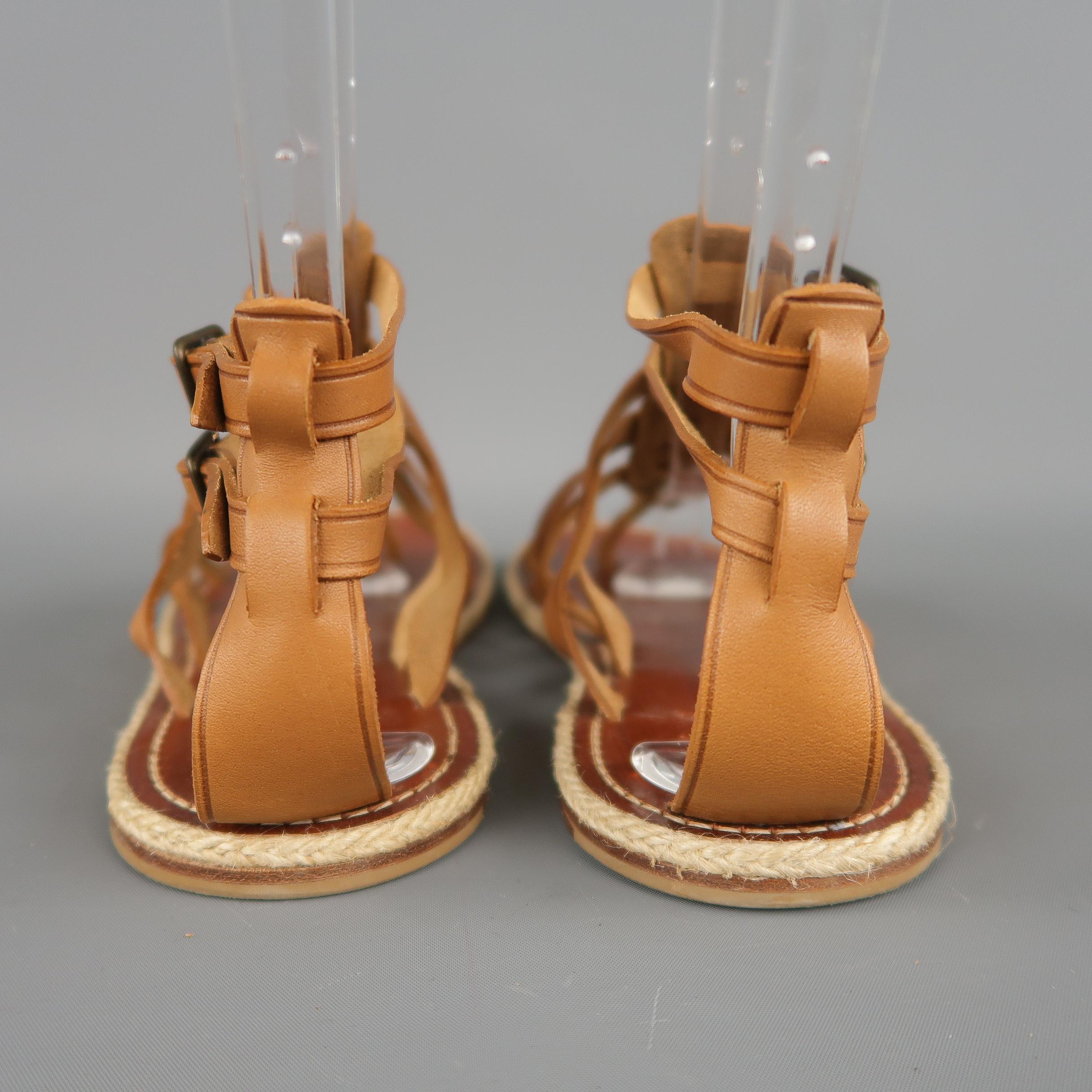 Brown CHRISTIAN LOUBOUTIN Size 10 Tan Leather Flat Gladiator Sandals