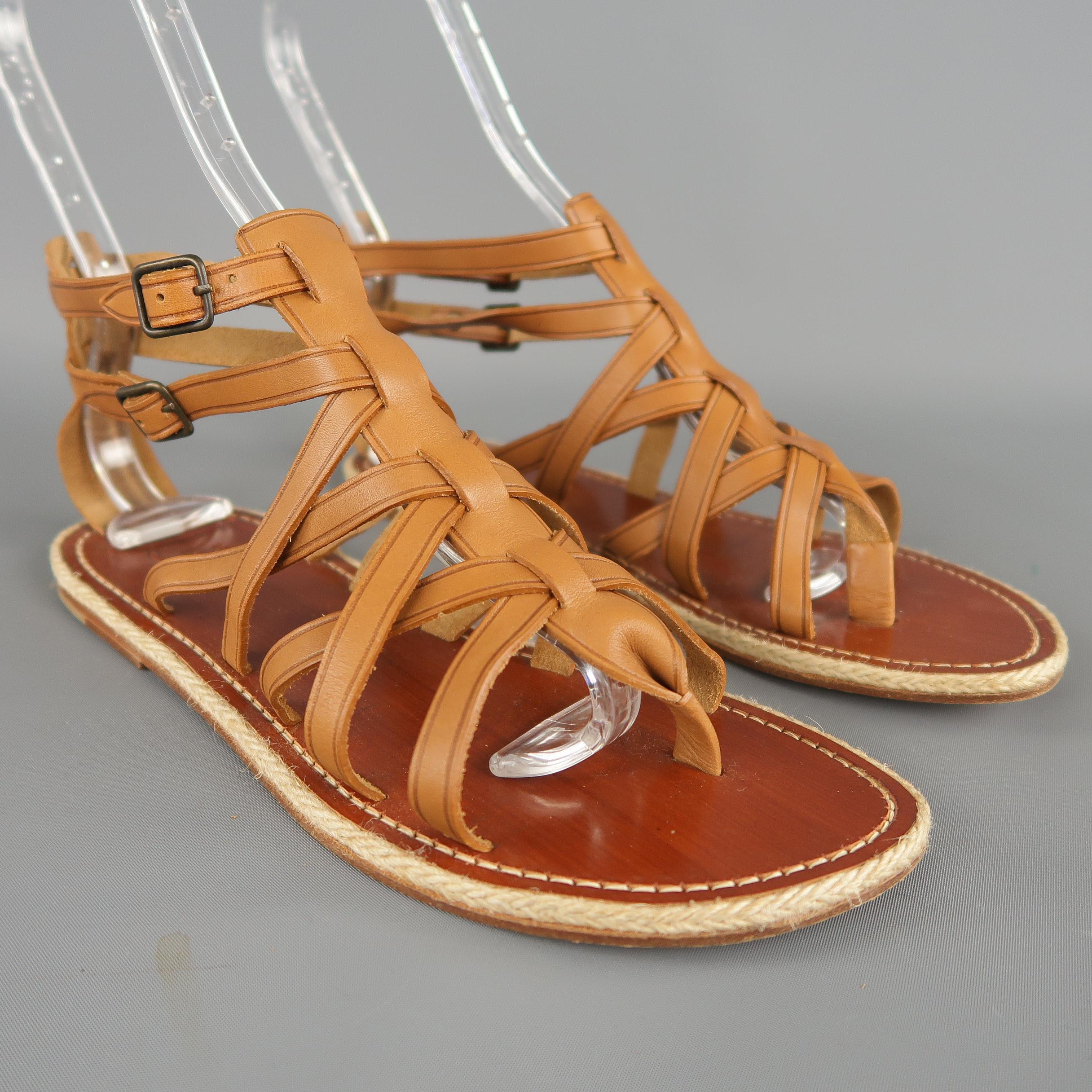 CHRISTIAN LOUBOUTIN Size 10 Tan Leather Flat Gladiator Sandals In Excellent Condition In San Francisco, CA